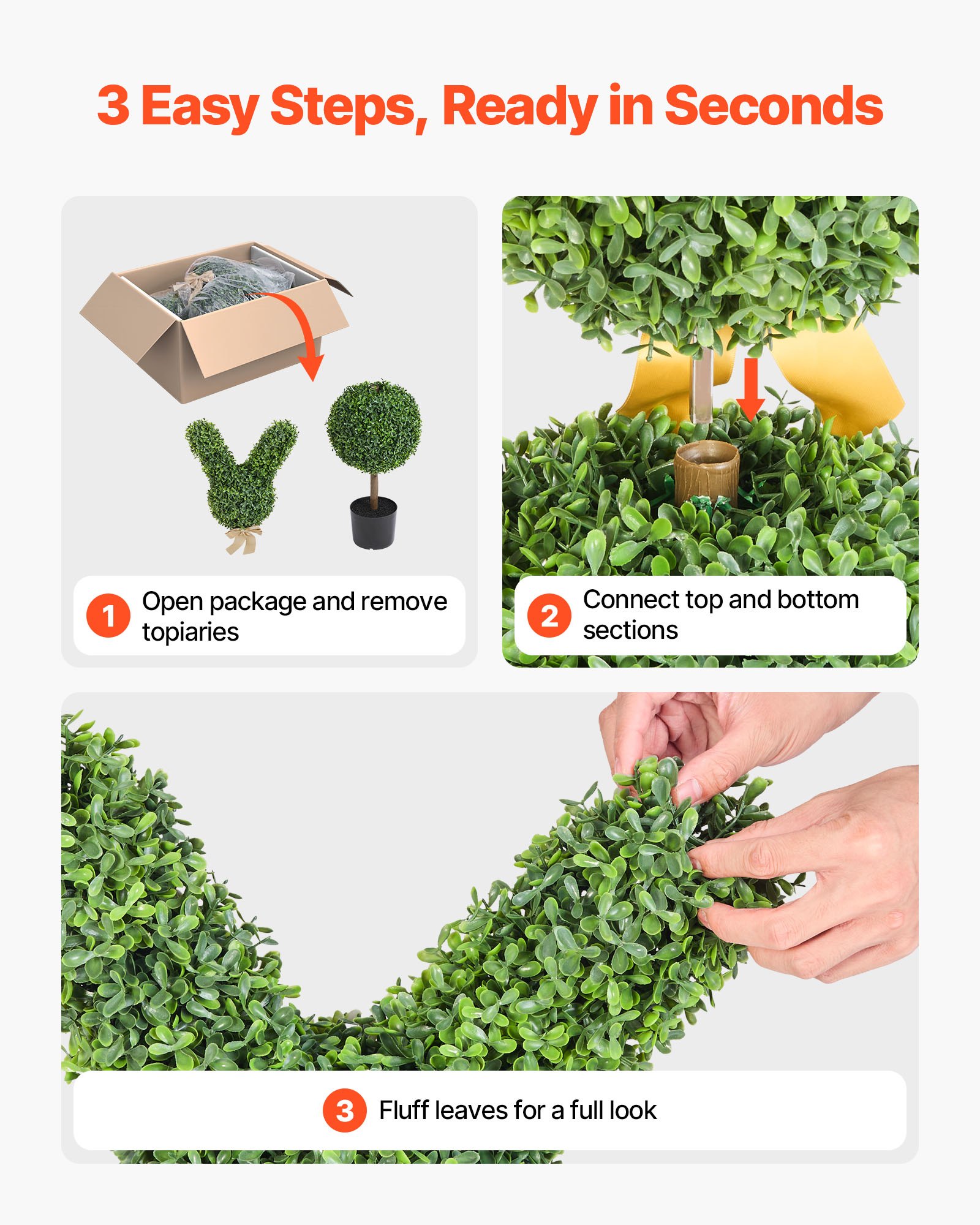 VEVOR Sztuczne drzewko topiary w kształcie królika, zestaw 2 szt., 914 mm, Sztuczna kula bukszpanowa, Łatwy montaż do dekoracji, na werandę, taras, do ogrodu, na balkon, na podwórko, do wewnątrz