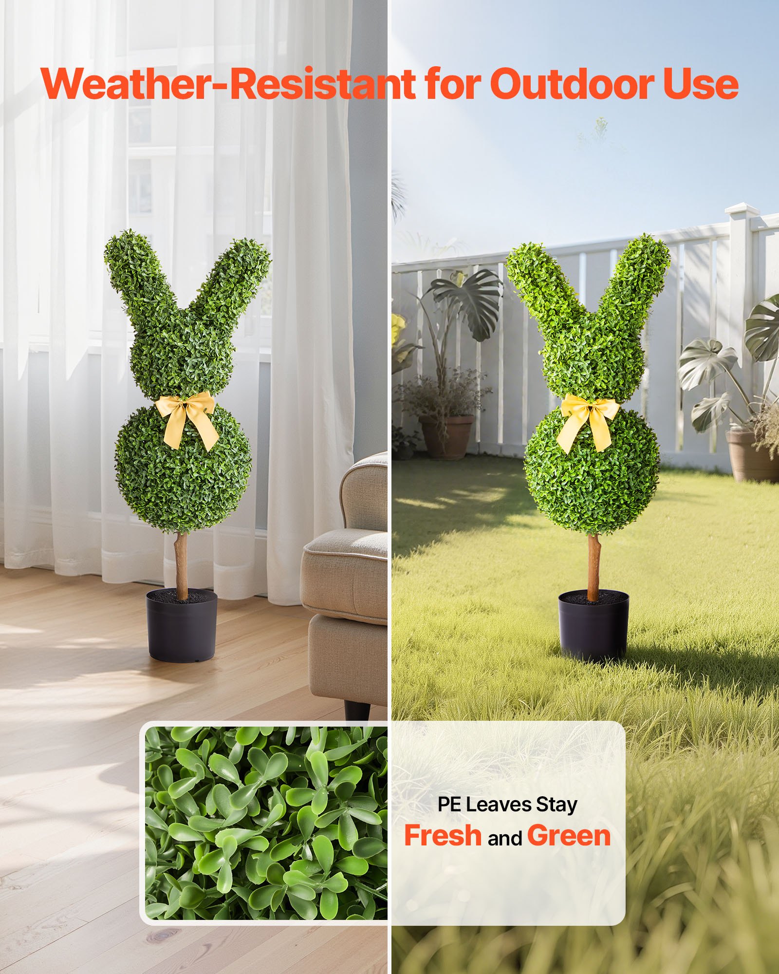 VEVOR Sztuczne drzewko topiary w kształcie królika, zestaw 2 szt., 914 mm, Sztuczna kula bukszpanowa, Łatwy montaż do dekoracji, na werandę, taras, do ogrodu, na balkon, na podwórko, do wewnątrz