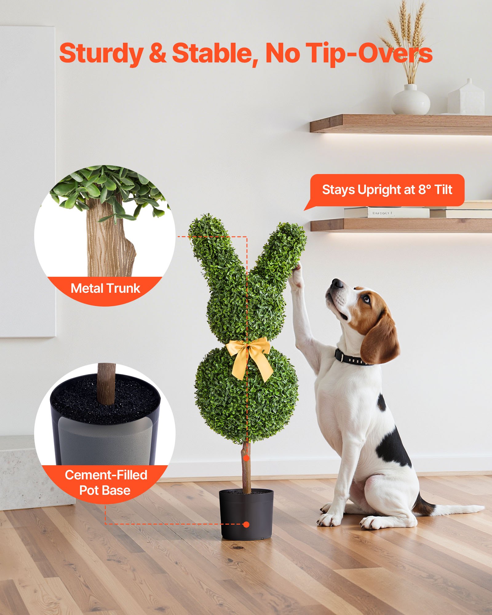 VEVOR Sztuczne drzewko topiary w kształcie królika, zestaw 2 szt., 914 mm, Sztuczna kula bukszpanowa, Łatwy montaż do dekoracji, na werandę, taras, do ogrodu, na balkon, na podwórko, do wewnątrz