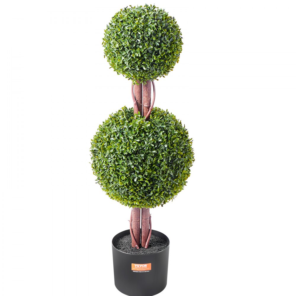 VEVOR Artificial Boxwood Topiary, 121.9 cm tall (2 pieces), Double Ball Topiary Trees, Artificial Plant with Extra Leaves, Pot and Small Decoration, UV-Protected Set for Indoor and Outdoor Decoration