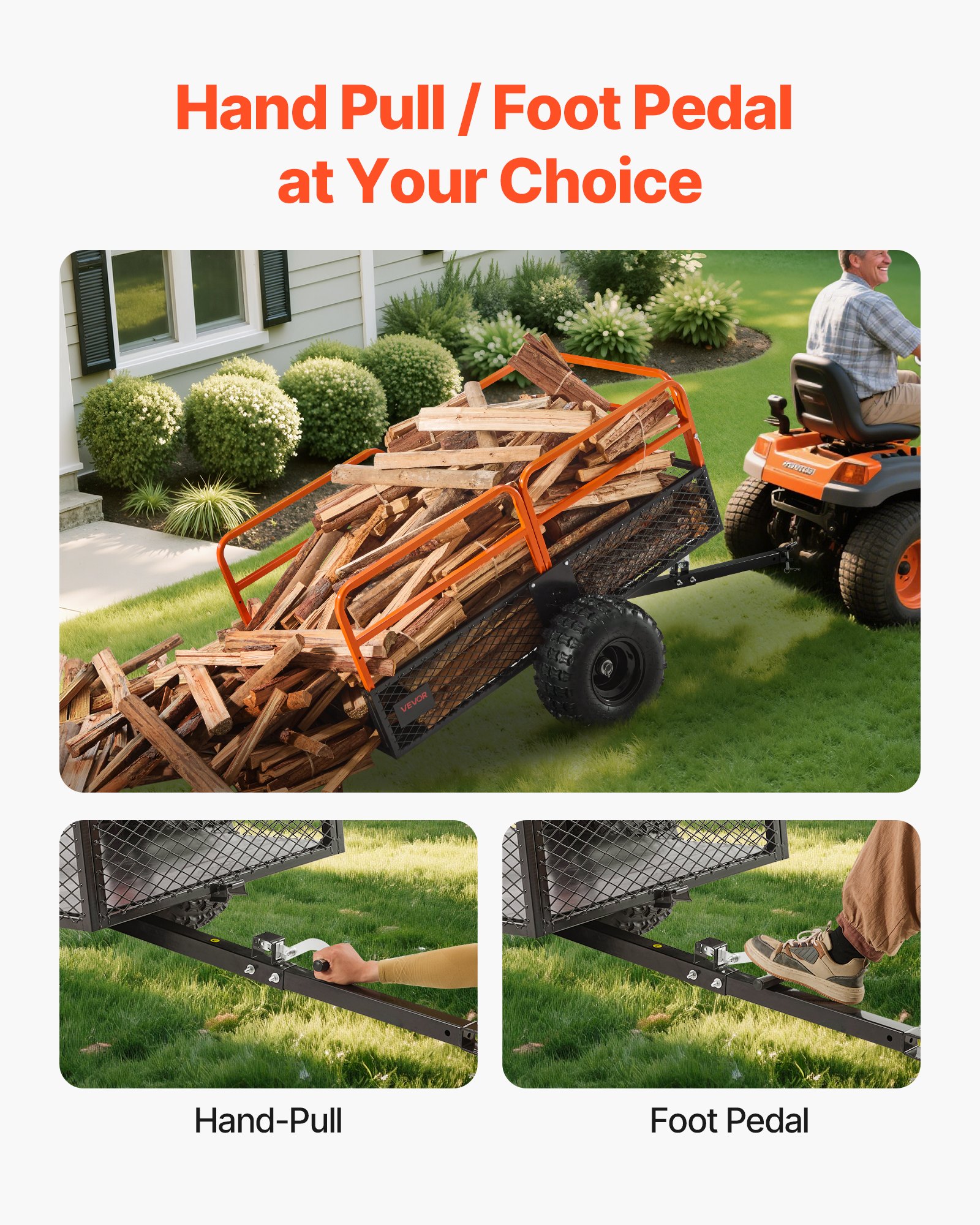 Przyczepa wywrotka VEVOR, 800,59 kg, stalowa przyczepa ATV UTV z odpinaną tylną klapą, przyczepa ogrodowa do kosiarek do trawy, traktorów i odpadów ogrodowych