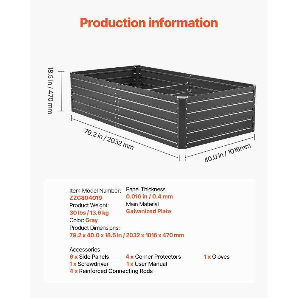 VEVOR Podwyższona grządka ogrodowa, metalowa, 2032x1016x470 mm, grządka do sadzenia, grządka warzywna, skrzynia na rośliny z otwartym dnem i zaokrąglonymi krawędziami, duża grządka kwiatowa, grządka ziołowa do warzyw, kwiatów, ziół i sukulentów