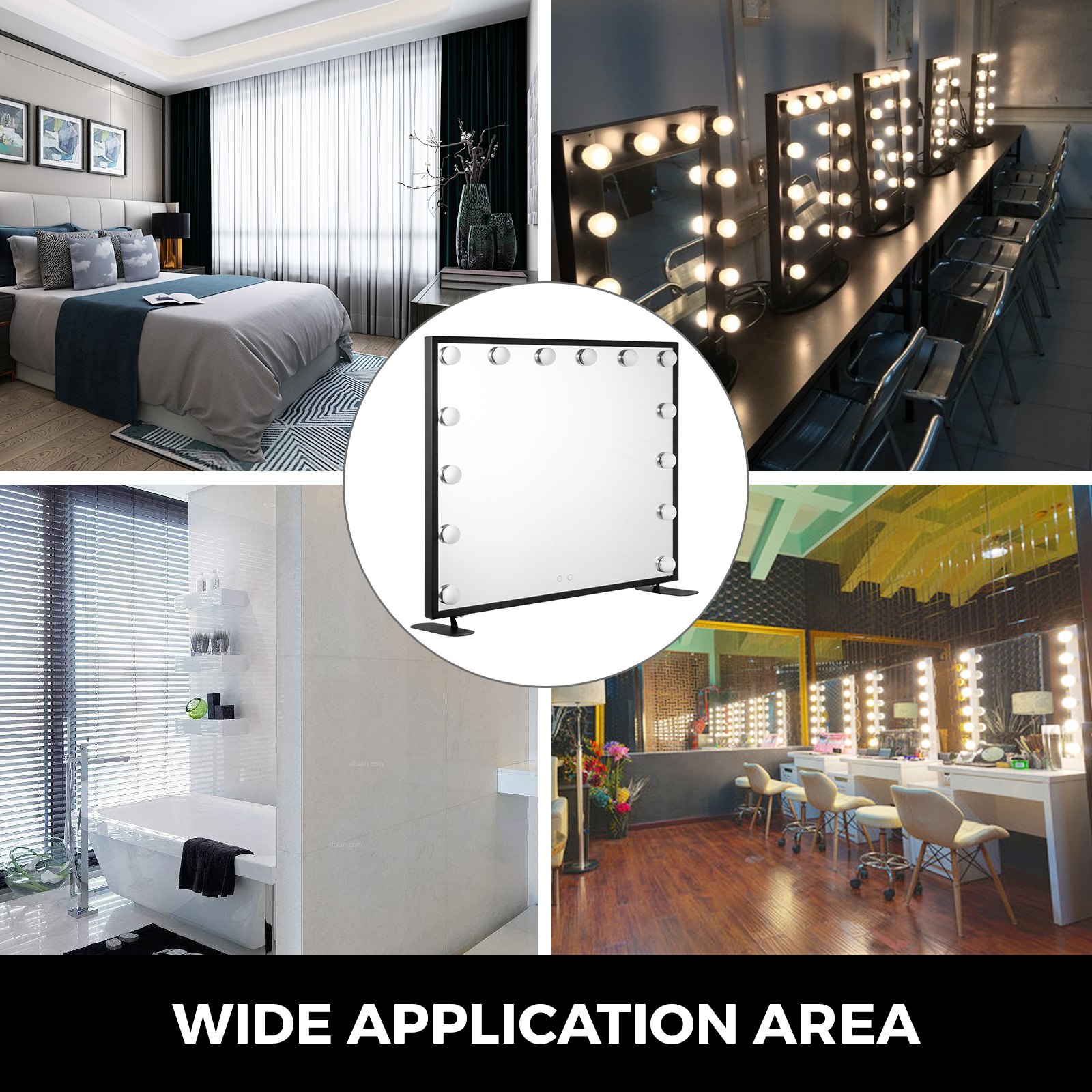 Czarne lustro do makijażu z oświetleniem LED 12V do montażu na ścianie 14 żarówek sypialnia