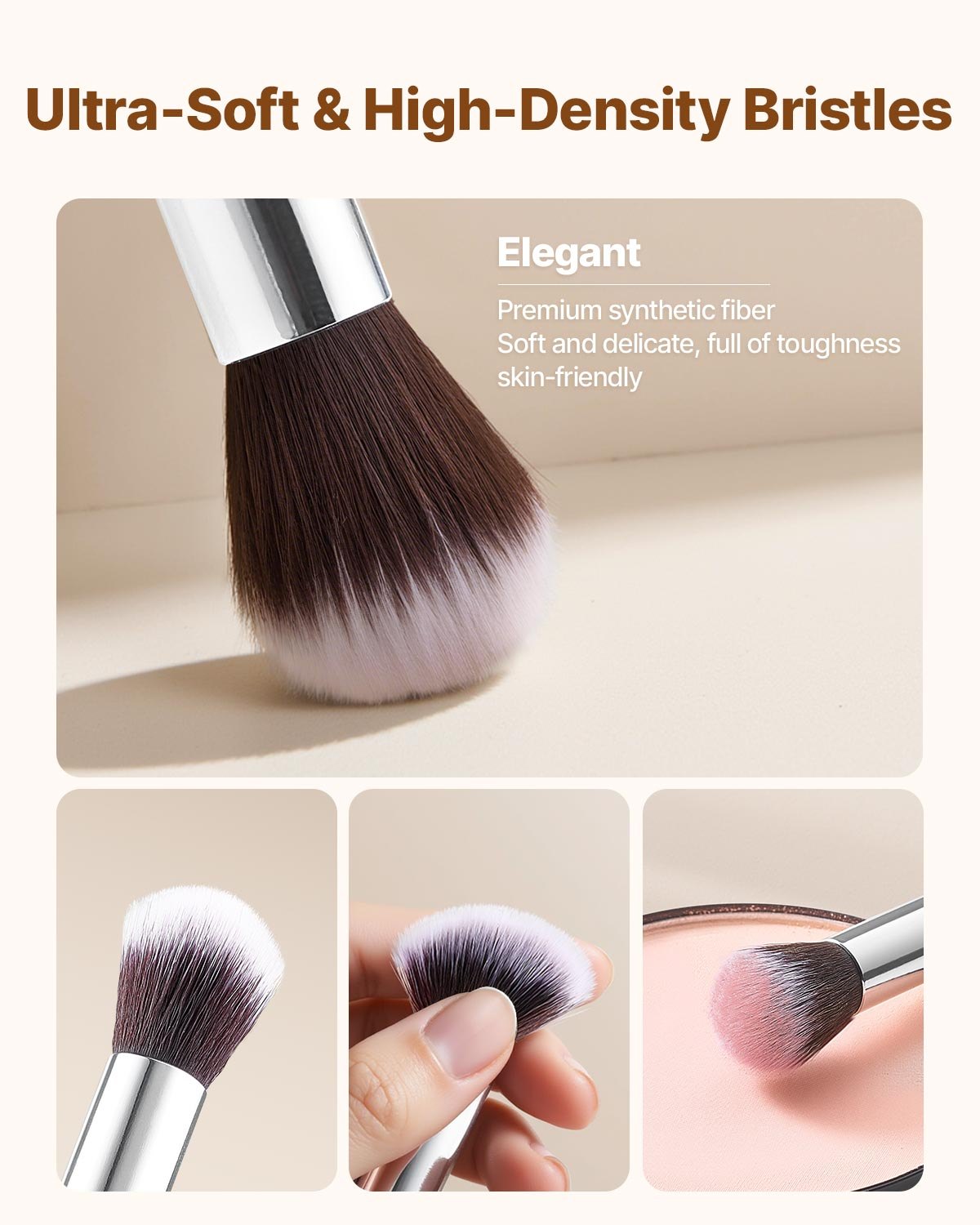 Zestaw pędzli do makijażu VEVOR, 15-częściowy profesjonalny zestaw pędzli do makijażu do podkładu i cieni do powiek, z miękkim włosiem syntetycznym, ergonomicznym drewnianym uchwytem, ​​aluminiową skuwką, do twarzy i oczu