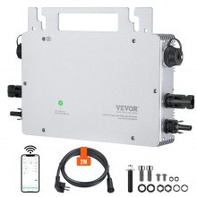 VEVOR Solarny mikroinwerter sieciowy Mikroinwerter solarny 800W Wodoodporny IP65, Zdalne monitorowanie za pośrednictwem aplikacji i Wi-Fi