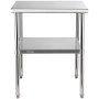VEVOR Commercial Stainless Steel Table 76.2 x 76.2 x 91.4 cm, Stainless Steel Two-Tier Work Table Disassembly Table Catering 226 kg + 136 kg Load Capacity, Commercial Kitchen Table, Preparation Table Kitchen Furniture