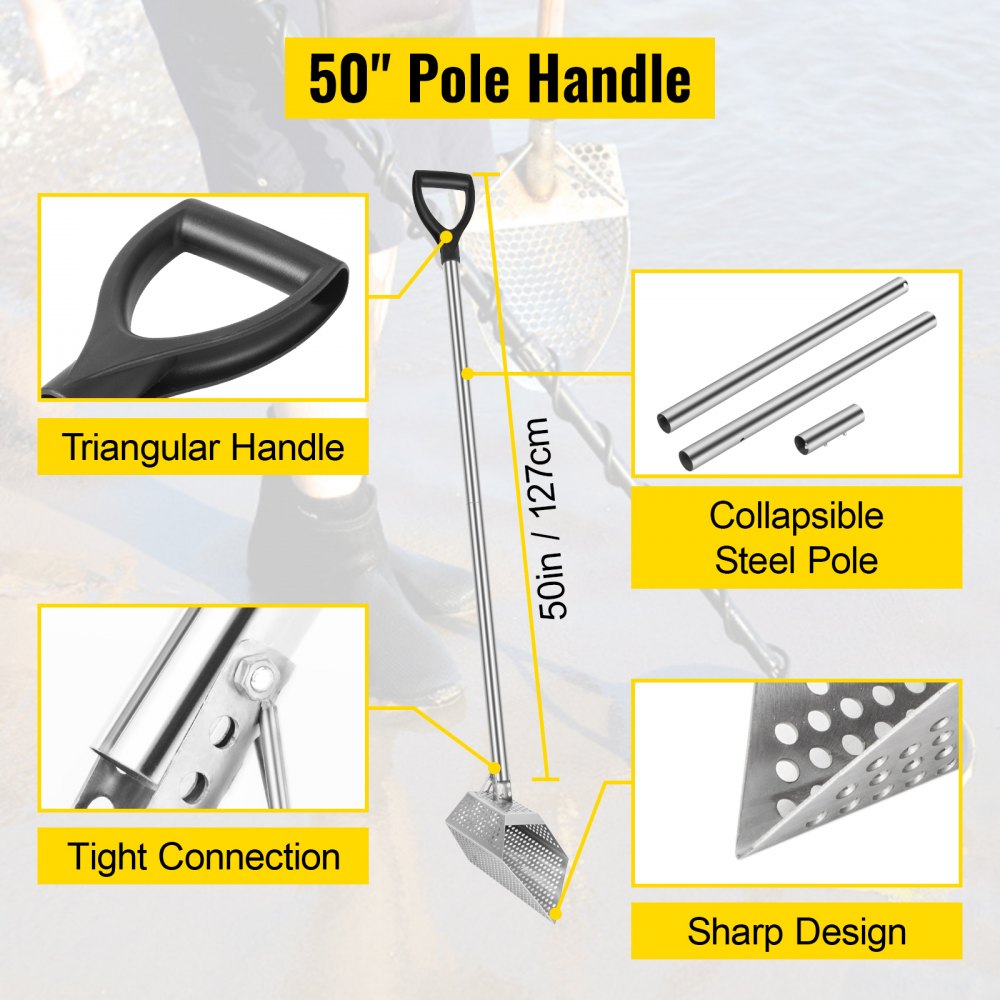 Wykrywacz metali VEVOR Sand Scoop Stal nierdzewna Szybkie przesiewanie 2mm Grubość 15x25cm