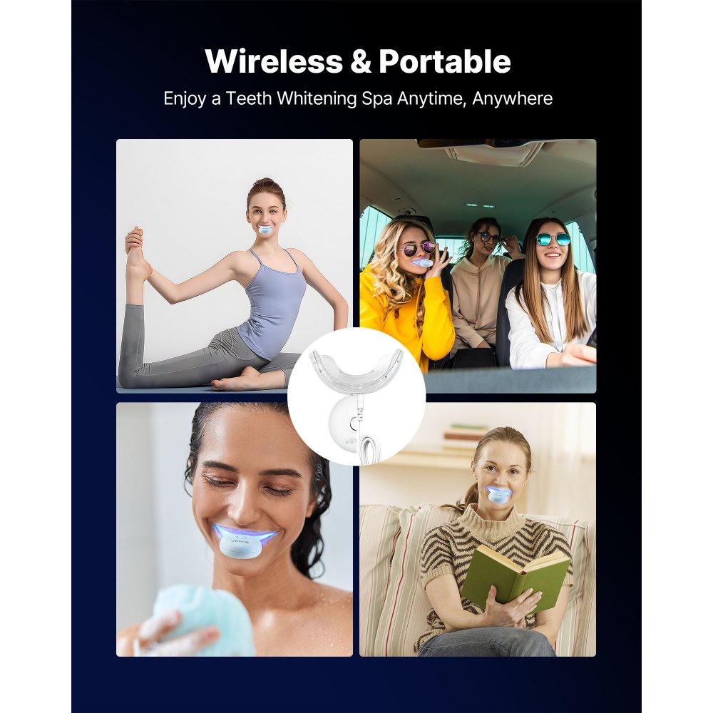 Zestaw do wybielania zębów VEVOR z lampą LED, paskami wybielającymi, pisakami wybielającymi i nakładką w kształcie litery U, bezprzewodowy zestaw przenośny, szybko i skutecznie usuwa uporczywe plamy