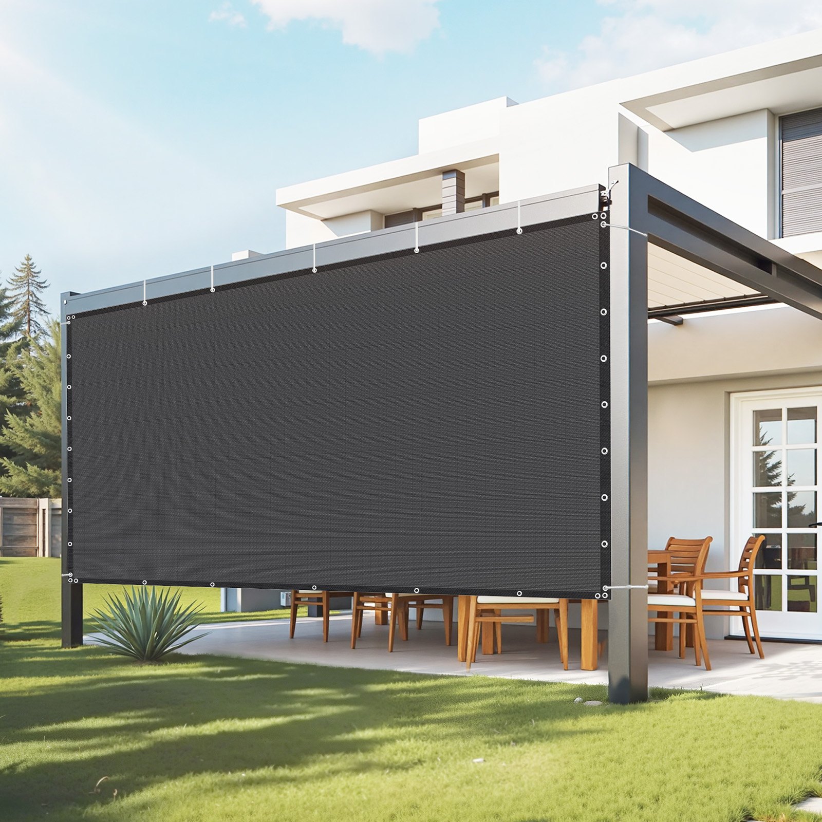 Żagiel przeciwsłoneczny VEVOR 90% chroniący przed słońcem (244 x 366 cm) do pergoli z przelotkami ze stali nierdzewnej, żagiel przeciwsłoneczny z materiału HDPE o gramaturze 140 g/m², do ogrodu i na patio (czarny)