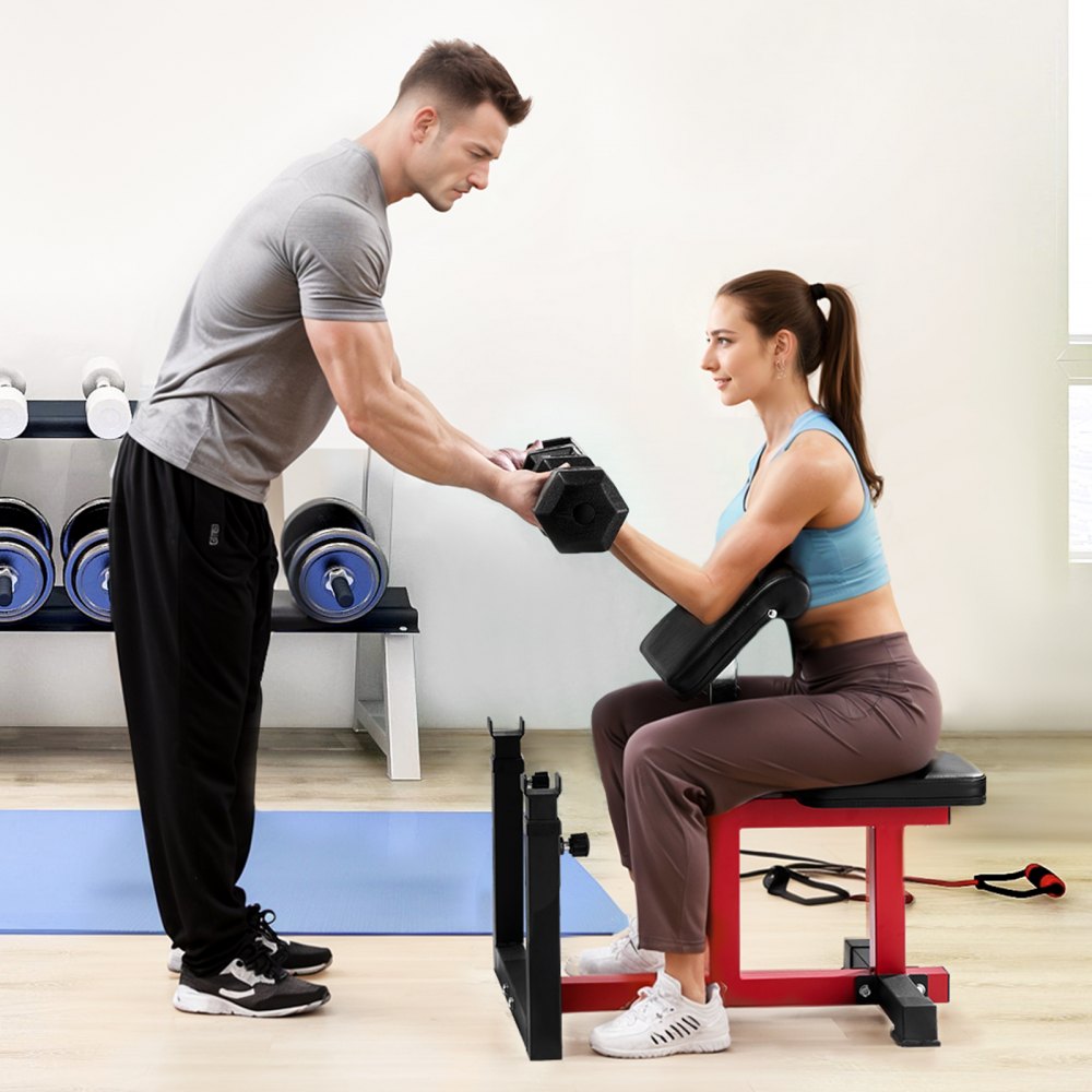Ławka do ćwiczeń siłowych VEVOR Preacher Curl Bench z funkcją prostowania nóg, ławki do ćwiczeń siłowych (maksymalne obciążenie 200 kg) Ławka do ćwiczeń domowych, sprzęt do ćwiczeń, izolowana stacja do ćwiczeń sztangi z ramionami na siedząco, ławka treningowa