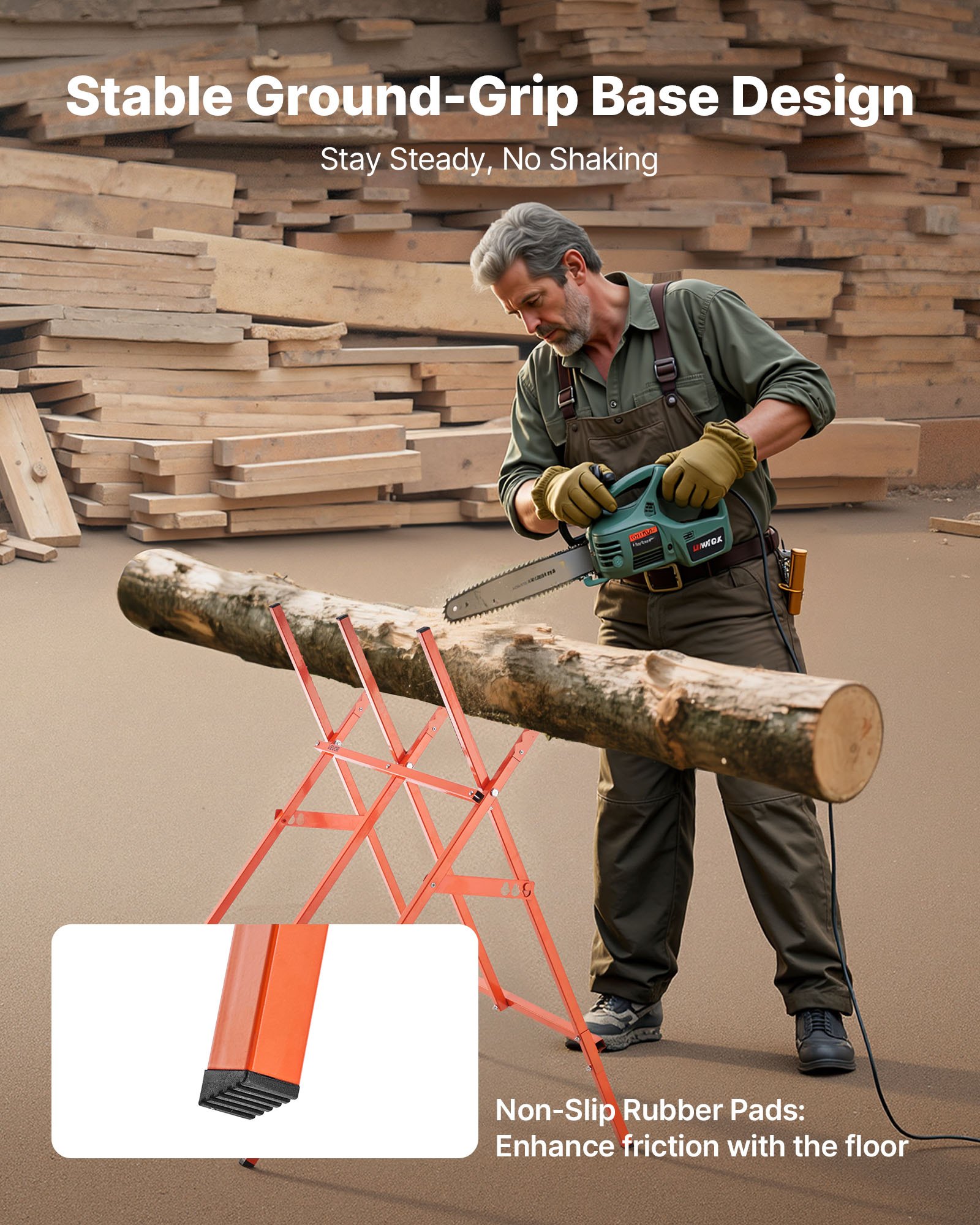 Koziołki do pił łańcuchowych VEVOR z uchwytem na piłę łańcuchową, 118 kg, drewniany koziołek do piły łańcuchowej z regulacją wysokości, rama piły, pomoc w cięciu z antypoślizgowymi stopkami, koziołek do piły łańcuchowej, obróbka drewna, cieśle i wykonawcy