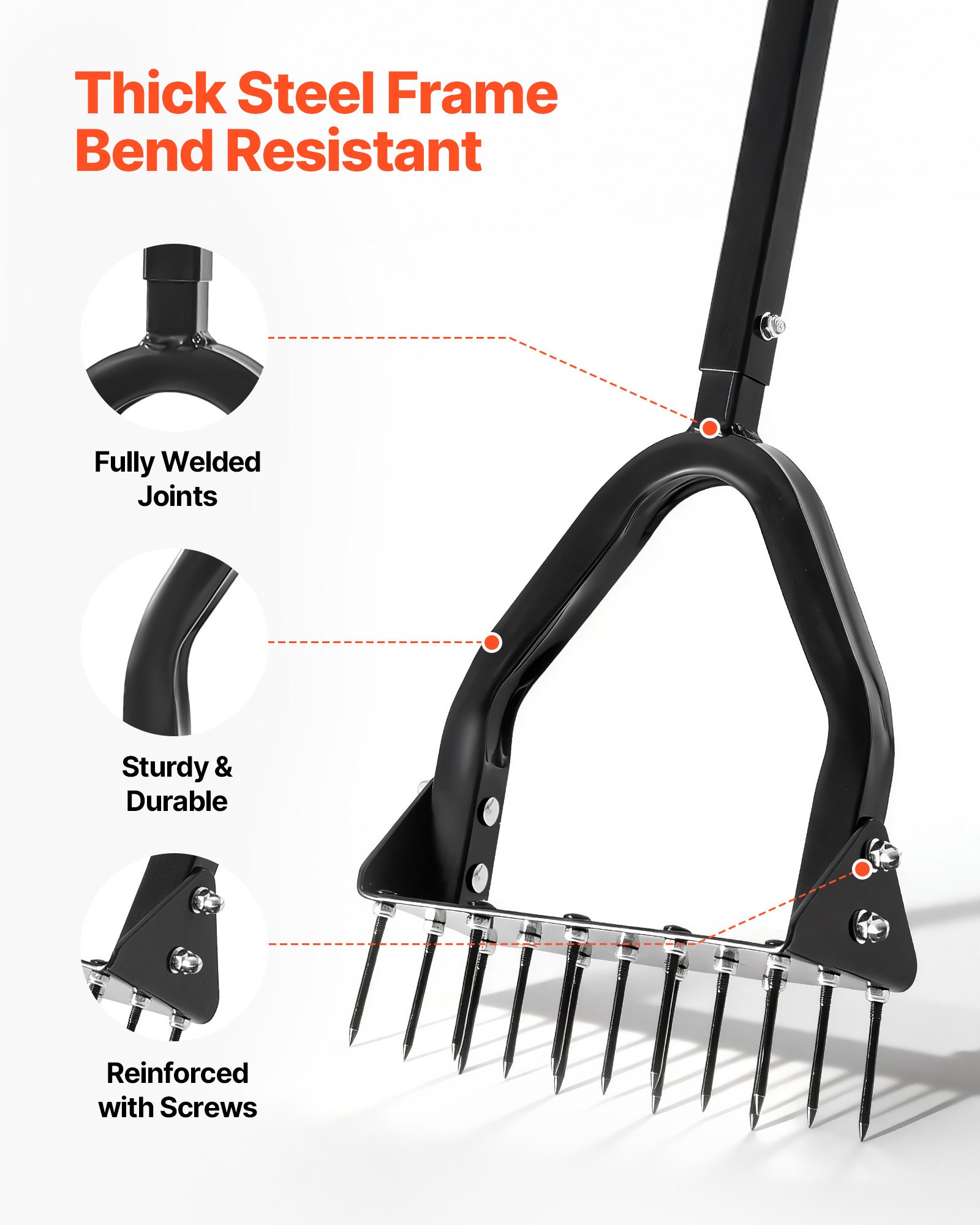 VEVOR Lawn Aerator, 9.2 in Manual Core Aerator Tool with 15 Iron Spikes, Long Handle & Wide Plate, Heavy Duty Grass Aeration Tool, Yard Aerators for Compacted Hardened Soil Lawn Aeration