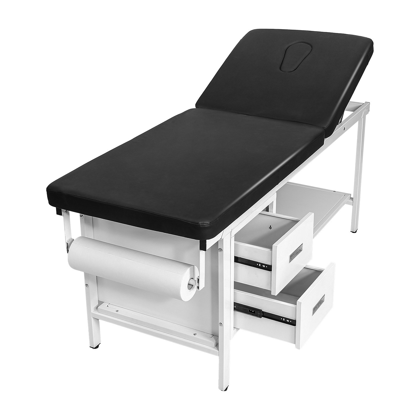 Kozetka do badań VEVOR 227 kg, kozetka wypoczynkowa, kozetka do ćwiczeń z regulowanym oparciem, 2 szufladami, schowkiem i podajnikiem papieru w rolkach, kozetka szpitalna do szpitali i ośrodków rehabilitacyjnych, 1855 x 705 x 815 mm