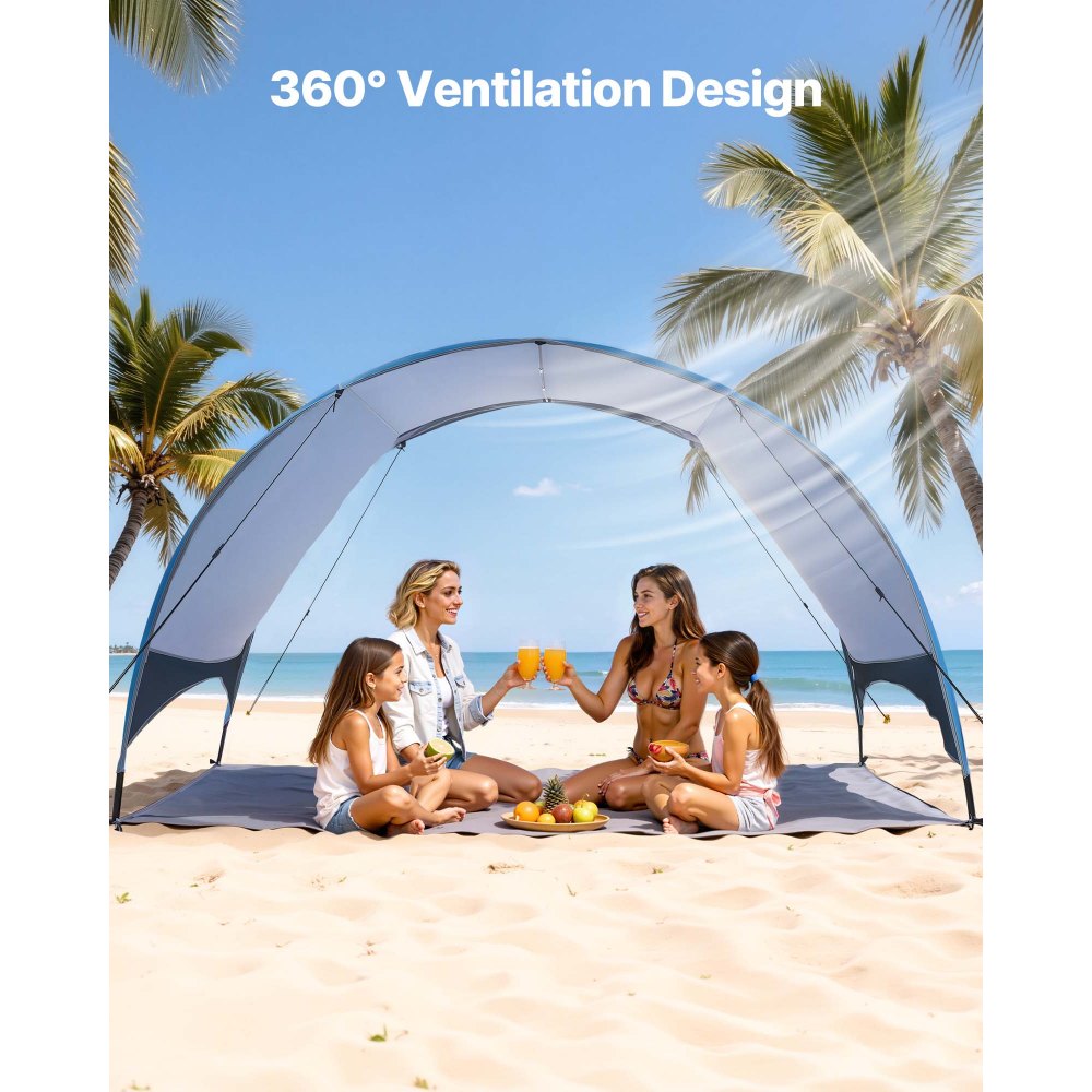 VEVOR Beach Tent Sun Shelter for 4 Person, UPF 50+ Protection, Portable Sun Shade Canopy with Carrying Bag & Ground Stakes, Lightweight and Easy Setup Beach Umbrella for Camping Fishing Outdoor Picnic