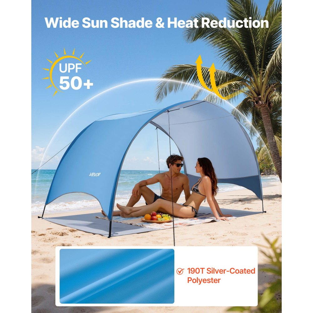 VEVOR Beach Shelter Parasol przeciwsłoneczny dla 3 osób, ochrona UPF 50+, przenośny namiot plażowy z torbą transportową i kołkami, lekki i kompaktowy parasol plażowy na kemping, wędkowanie, piknik, namiot przeciwsłoneczny