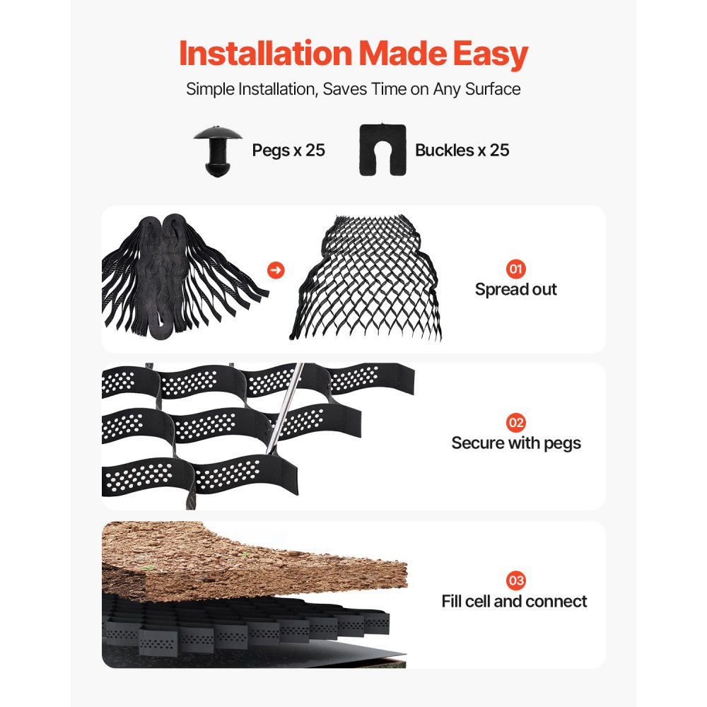 Siatka żwirowa VEVOR o głębokości 75 mm, kratka trawnikowa 5200 x 2700 mm, żwirowa siatka o strukturze plastra miodu, siatka HDPE o strukturze plastra miodu, przepuszczalna geosiatka do stabilizacji podjazdów, do ogrodu, na patio, chodnik, parking dla kamperów