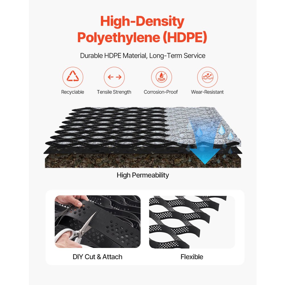 VEVOR gravel grid, 75 mm deep, grass grid 5200x2700 mm, gravel honeycomb, honeycomb grid HDPE, permeable geogrid for driveway stabilization, for garden, terrace, walkway, motorhome parking areas