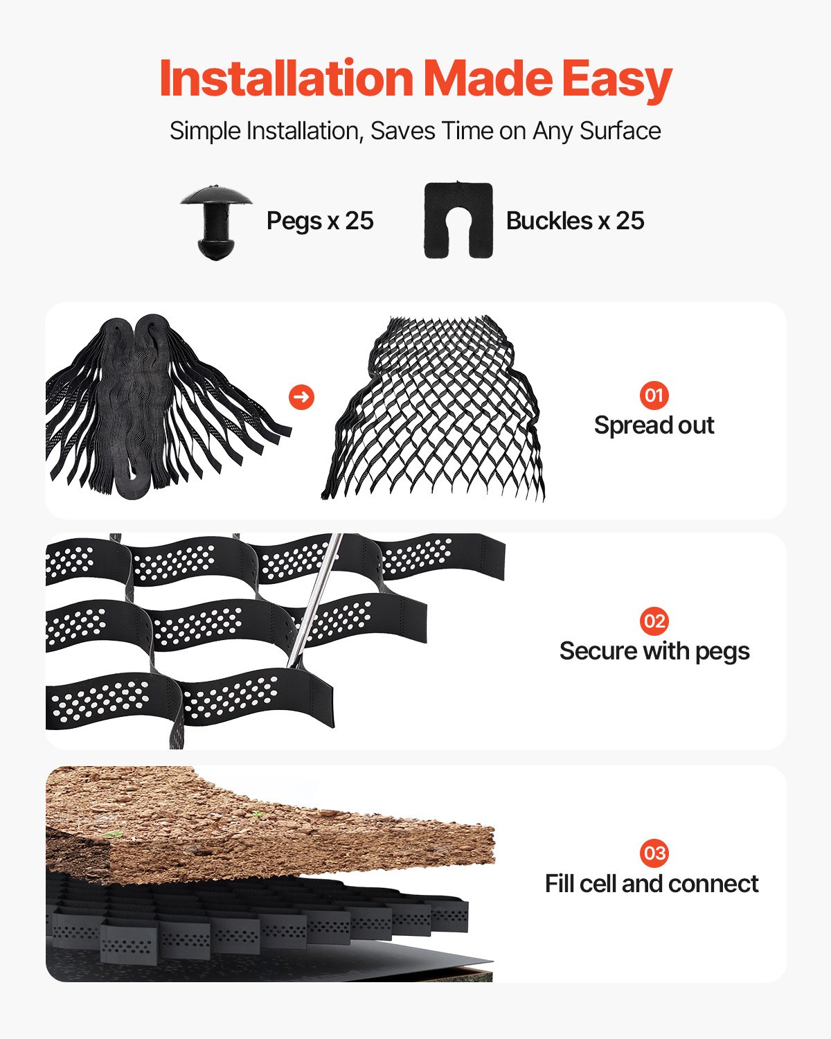 VEVOR gravel grid, 75 mm deep, grass grid 5200x2700 mm, gravel honeycomb, honeycomb grid HDPE, permeable geogrid for driveway stabilization, for garden, terrace, walkway, motorhome parking areas