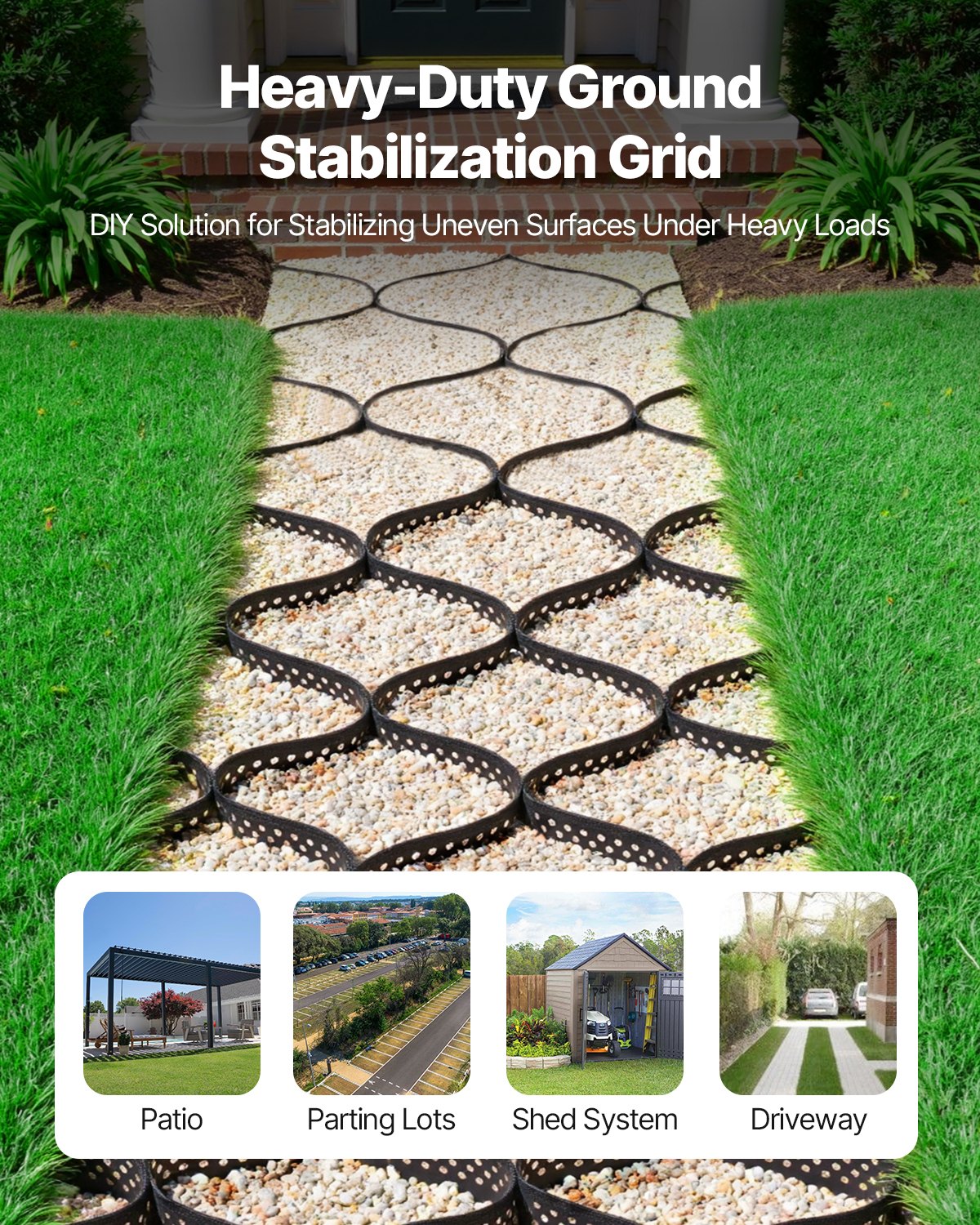 VEVOR gravel grid, 75 mm deep, grass grid 7600x2900 mm, gravel honeycomb, honeycomb grid HDPE, permeable geogrid for driveway stabilization, for garden, terrace, walkway, motorhome parking areas