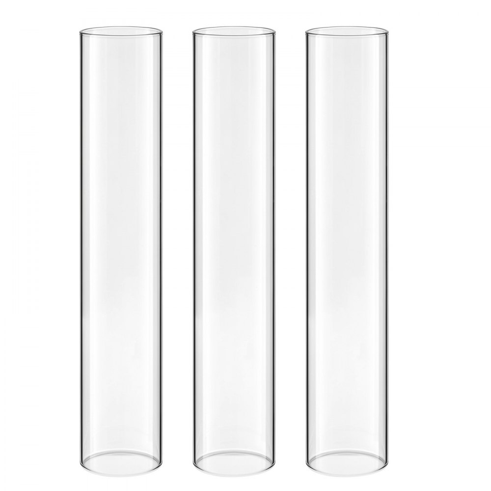 VEVOR 18-częściowy zestaw szklanych cylindrów na świece, świeczniki Hurricane 100x475 mm, bezdenne kieliszki do świec z metalowymi świecznikami, wiatroodporne pokrowce na świeczniki na wesela, przyjęcia świąteczne i dekoracje stołu
