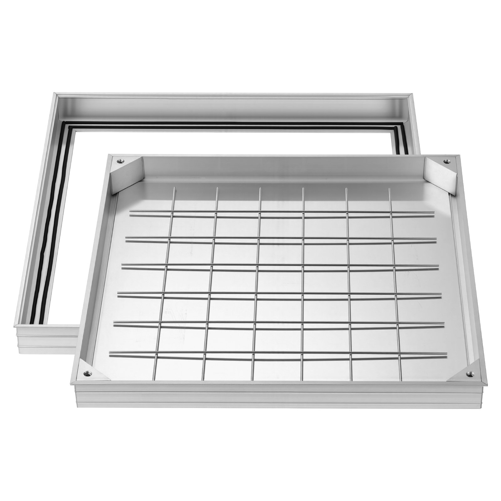 Pokrywa włazu VEVOR z ramą 60 x 60 cm, niewidoczna pokrywa włazu, brukowana pokrywa szamba ze stopu aluminium do zintegrowanego kanału odwadniającego na ścieżkach w ogrodach i tarasach