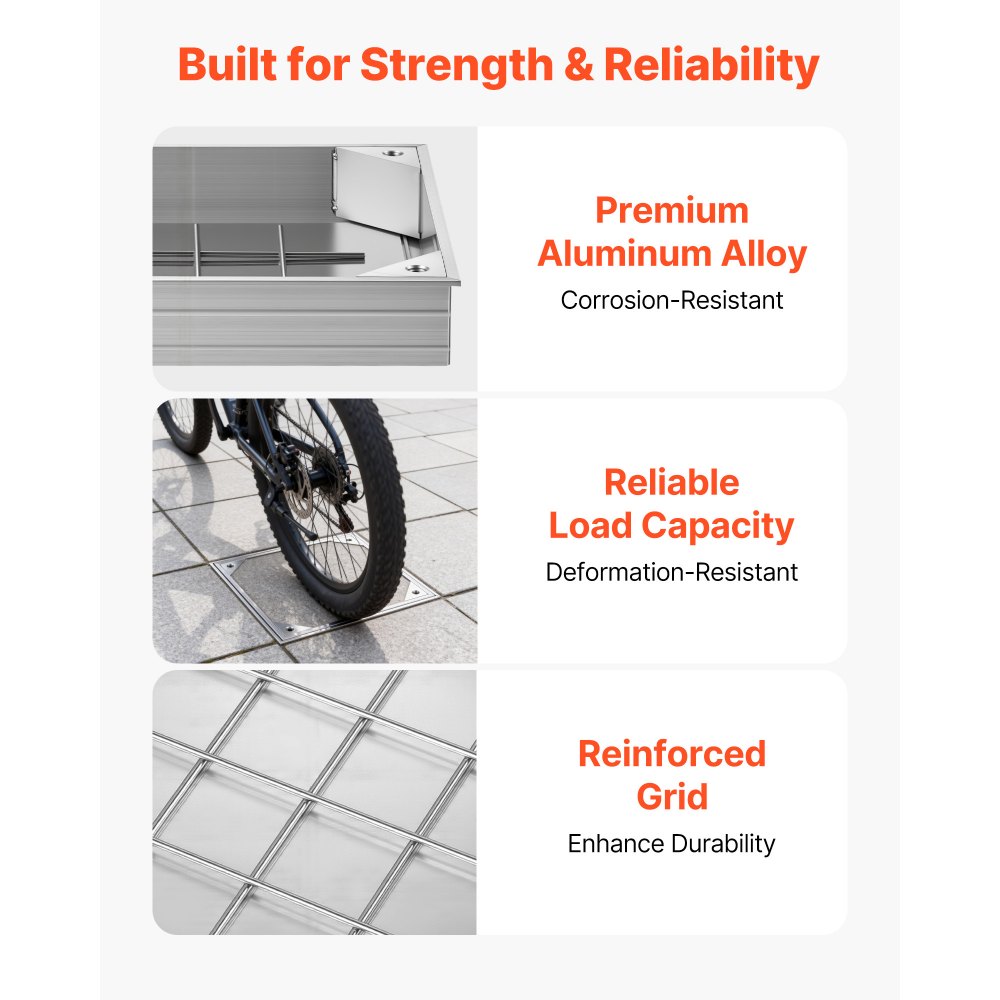 Pokrywa włazu VEVOR z ramą 30 x 30 cm, niewidoczna pokrywa włazu, brukowana pokrywa szamba ze stopu aluminium do zintegrowanego kanału odwadniającego na ścieżkach w ogrodach i tarasach