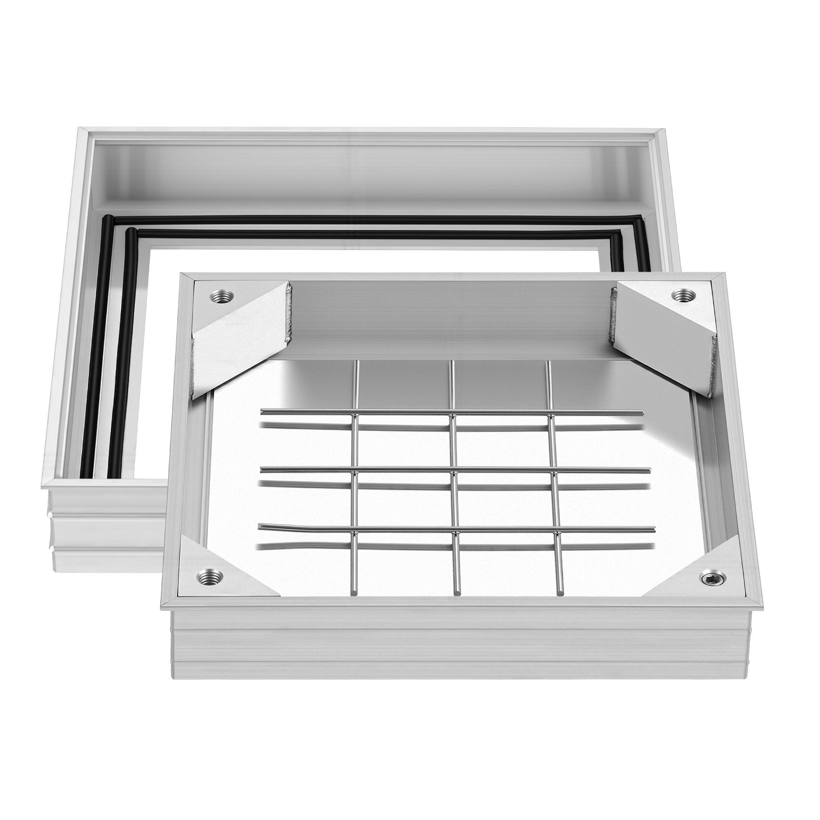 Pokrywa włazu VEVOR z ramą 30 x 30 cm, niewidoczna pokrywa włazu, brukowana pokrywa szamba ze stopu aluminium do zintegrowanego kanału odwadniającego na ścieżkach w ogrodach i tarasach