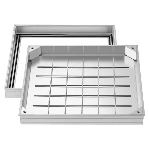 Pokrywa włazu VEVOR z ramą 50 x 50 cm, niewidoczna pokrywa włazu, brukowana pokrywa szamba ze stopu aluminium do zintegrowanego kanału odwadniającego na ścieżkach w ogrodach i tarasach