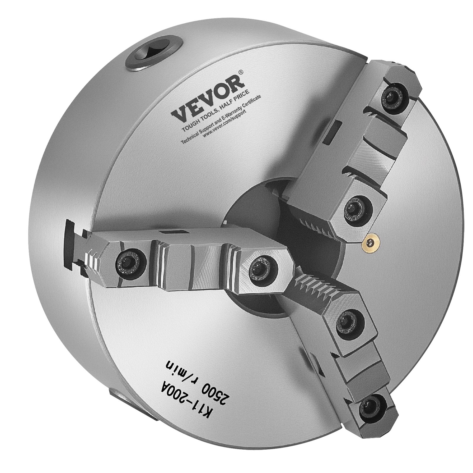 VEVOR Uchwyt tokarski 3-szczękowy, φ200 mm, uchwyt z płytą mocującą 8-gwintową o średnicy 57,15 mm, zakres mocowania 4-200 mm ze śrubami T-kluczowymi, materiał HT300, do tokarek do drewna i metalu