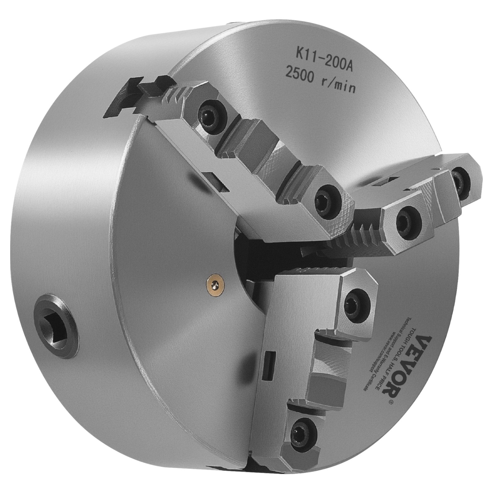 VEVOR Uchwyt tokarski 3-szczękowy, φ200 mm, uchwyt z płytą mocującą 8-gwintową o średnicy 57,15 mm, zakres mocowania 4-200 mm ze śrubami T-kluczowymi, materiał HT300, do tokarek do drewna i metalu