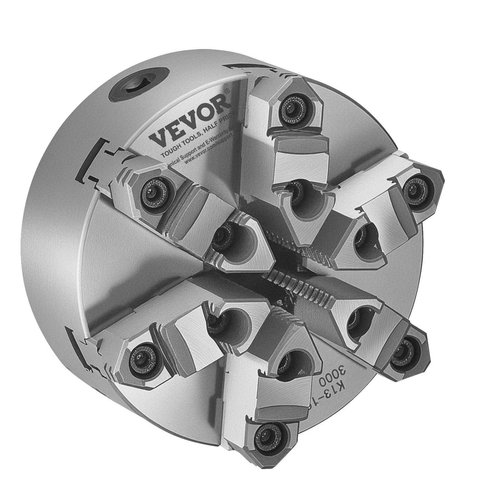 VEVOR uchwyt tokarski 6-szczękowy, 160 mm, uchwyt samocentrujący z płytą mocującą z blokadą krzywkową D1-4, zakres mocowania 3-145 mm ze śrubami imbusowymi, materiał HT300, do tokarek do drewna i metalu