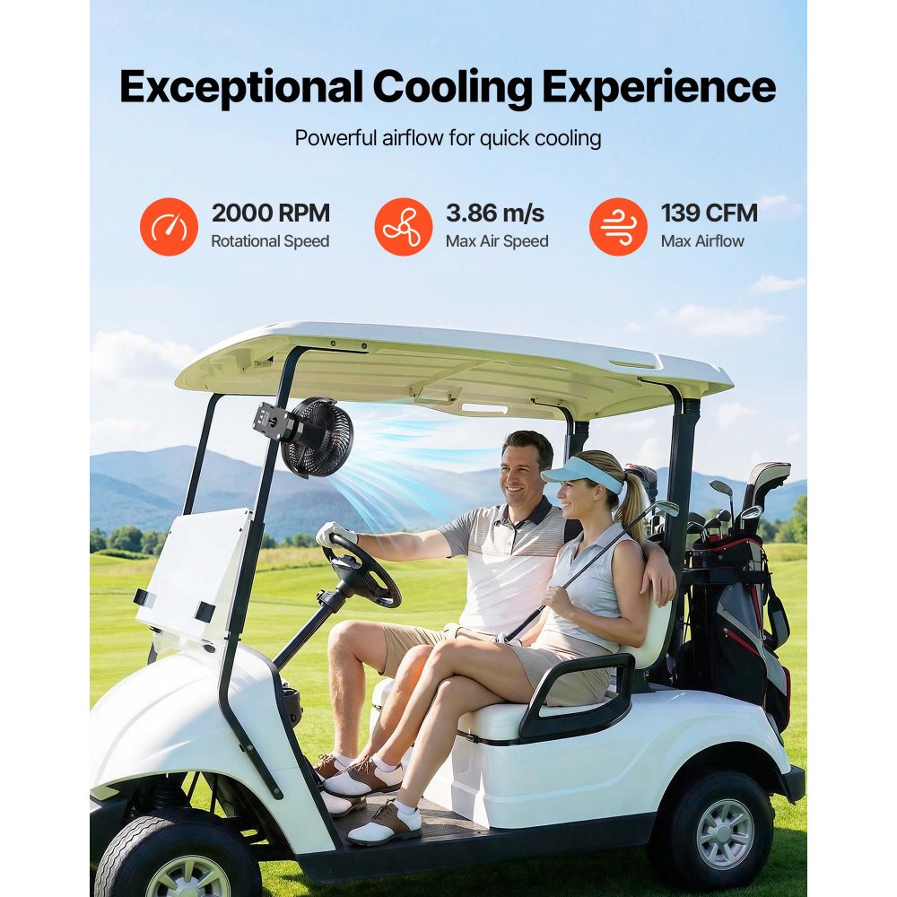 VEVOR Portable Clip Fan, Rechargeable Clip On Fan, USB Port with 3 Speeds & Circulation Mode, Strong Airflow Sturdy Clamp, Long Runtime for Desk, Golf Cart, Outdoor Camping Treadmill, Office, Black