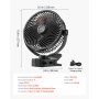 VEVOR Portable Clip Fan, Rechargeable Clip On Fan, USB Port with 3 Speeds & Circulation Mode, Strong Airflow Sturdy Clamp, Long Runtime for Desk, Golf Cart, Outdoor Camping Treadmill, Office, Black