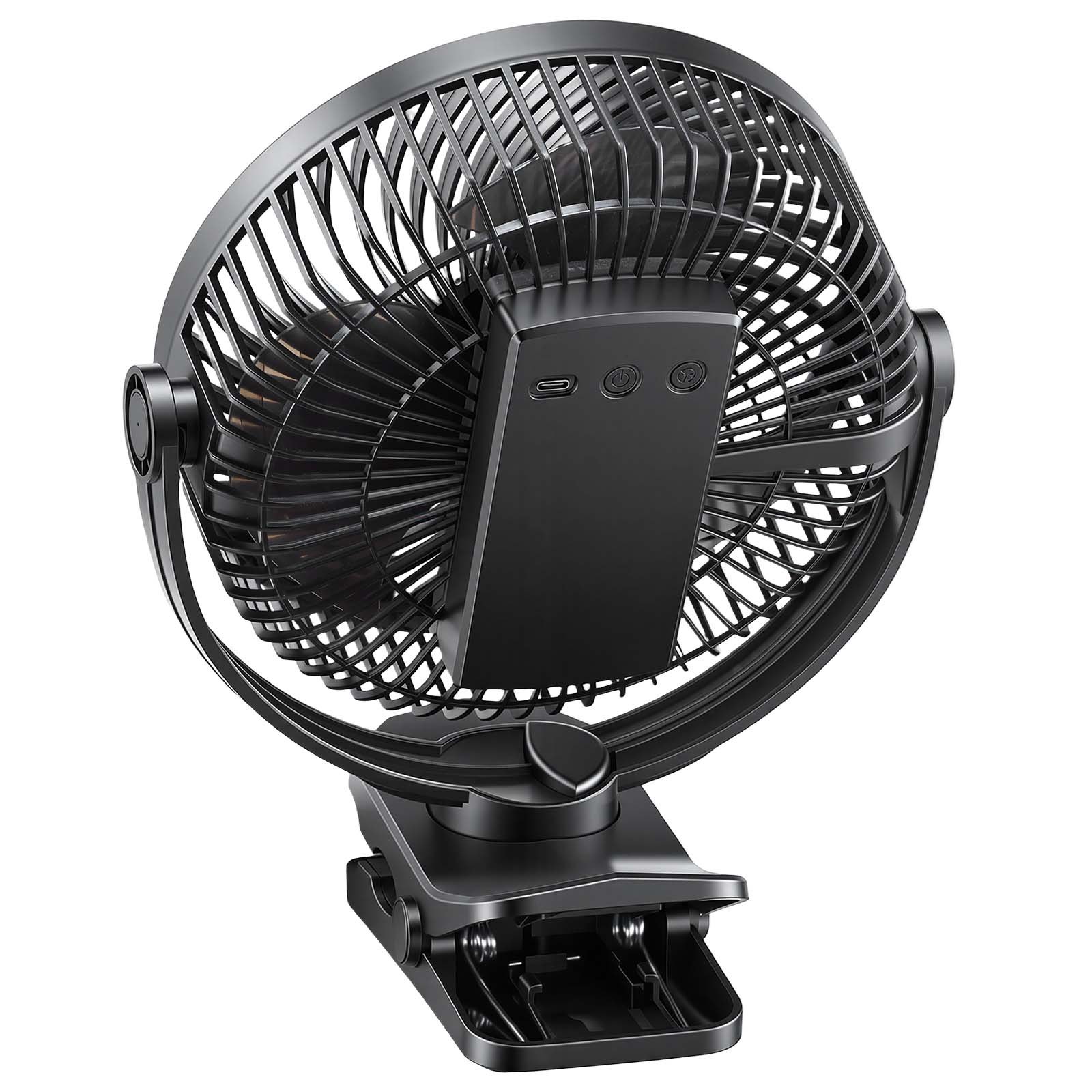 VEVOR Portable Clip Fan, Rechargeable Clip On Fan, USB Port with 3 Speeds & Circulation Mode, Strong Airflow Sturdy Clamp, Long Runtime for Desk, Golf Cart, Outdoor Camping Treadmill, Office, Black