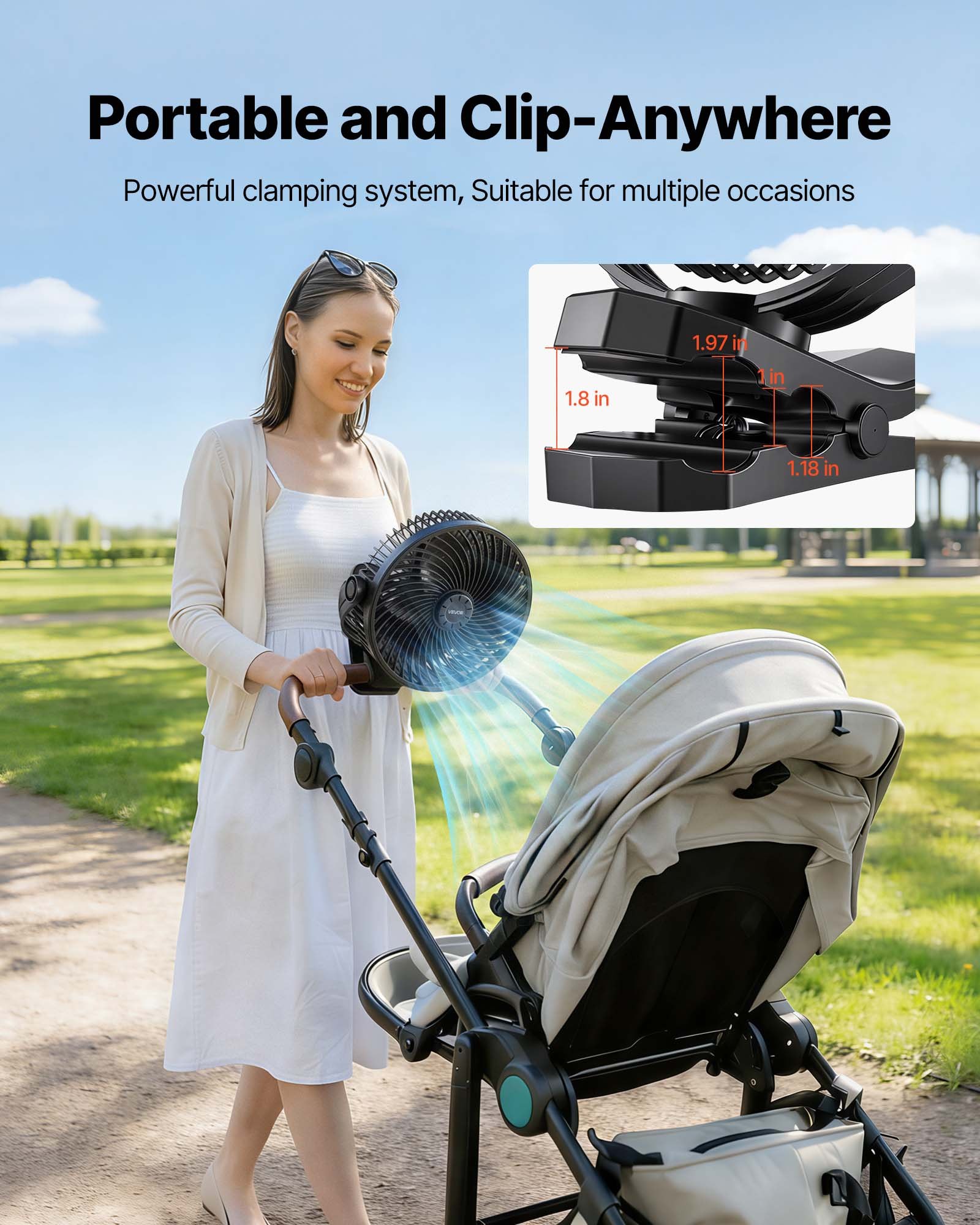 VEVOR Mini wentylator z klipsem, wentylator biurkowy zasilany przez USB, 3 ustawienia prędkości i tryb cyrkulacji, wentylator cyrkulacyjny do biurka, wózka golfowego, na kemping, bieżnię, czarny