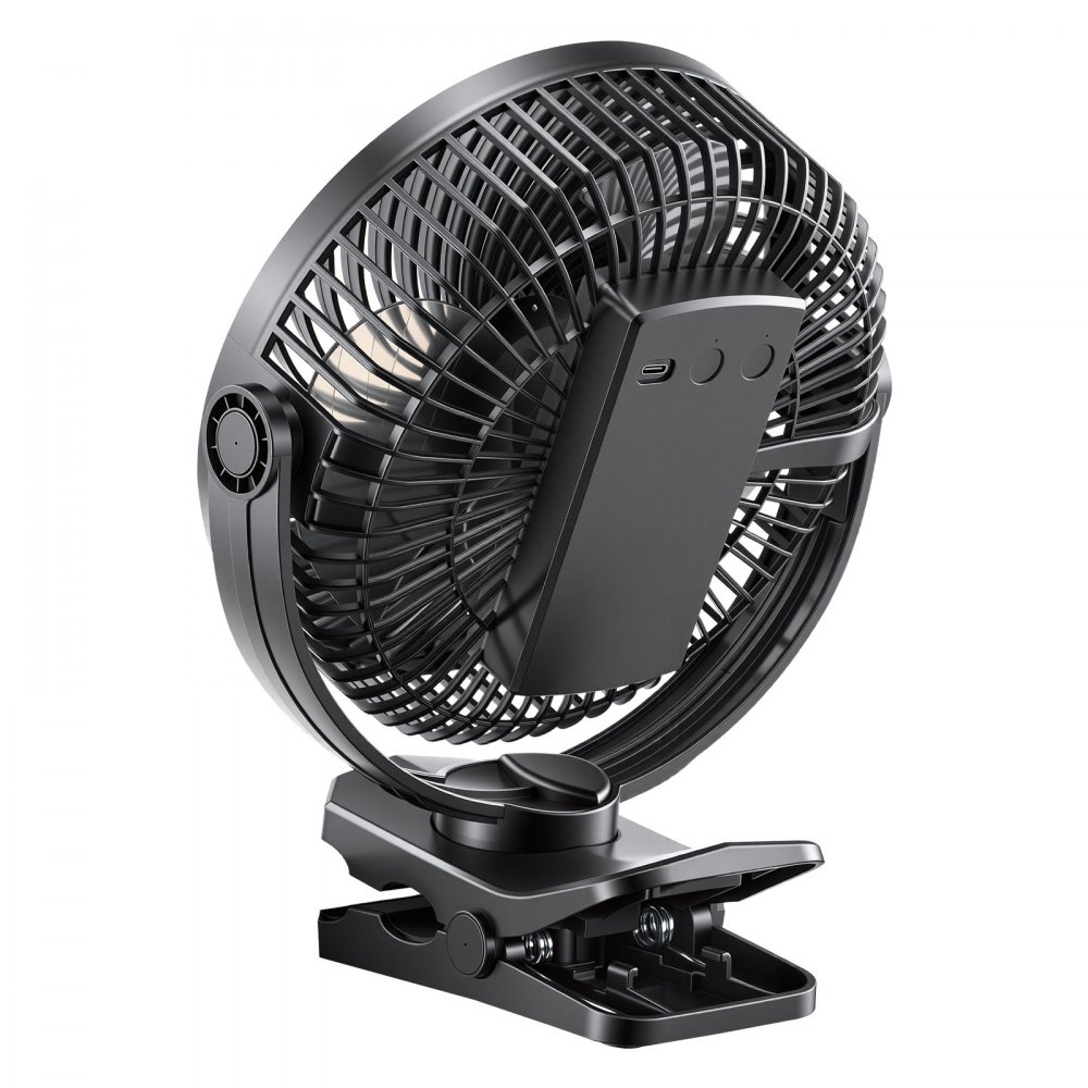 VEVOR Portable Clip Fan, Rechargeable Clip On Fan with Light, USB Port with 3 Speeds & Circulation Mode, Strong Airflow Sturdy Clamp, Long Runtime for Desk, Golf Cart,Outdoor Camping Treadmill,Black