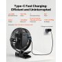 VEVOR Portable Clip Fan, Rechargeable Clip On Fan with Light, USB Port with 3 Speeds & Circulation Mode, Strong Airflow Sturdy Clamp, Long Runtime for Desk, Golf Cart,Outdoor Camping Treadmill,Black