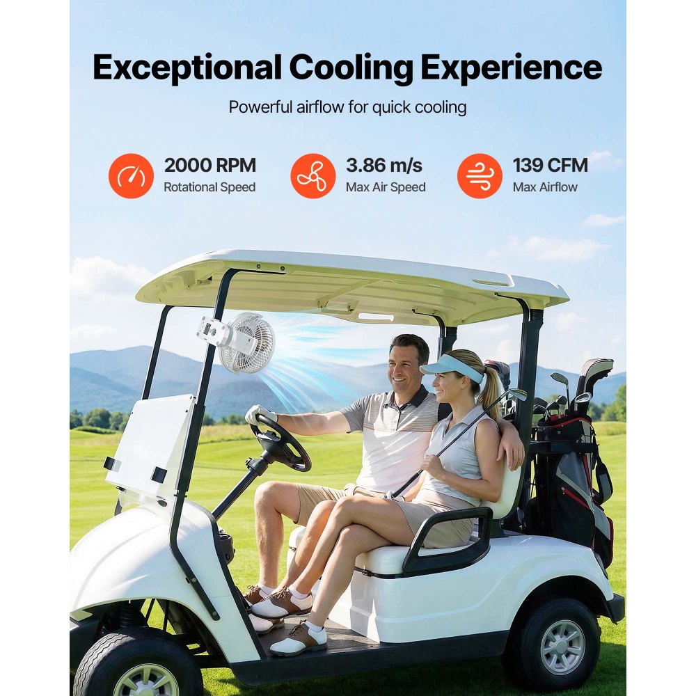 VEVOR Portable Clip Fan, Rechargeable Clip On Fan, USB Port with 3 Speeds & Circulation Mode, Strong Airflow Sturdy Clamp, Long Runtime for Desk, Golf Cart, Outdoor Camping Treadmill, Office, White