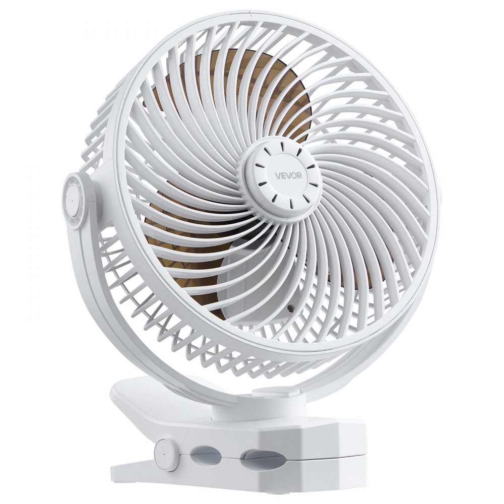 VEVOR Portable Clip Fan, Rechargeable Clip On Fan, USB Port with 3 Speeds & Circulation Mode, Strong Airflow Sturdy Clamp, Long Runtime for Desk, Golf Cart, Outdoor Camping Treadmill, Office, White