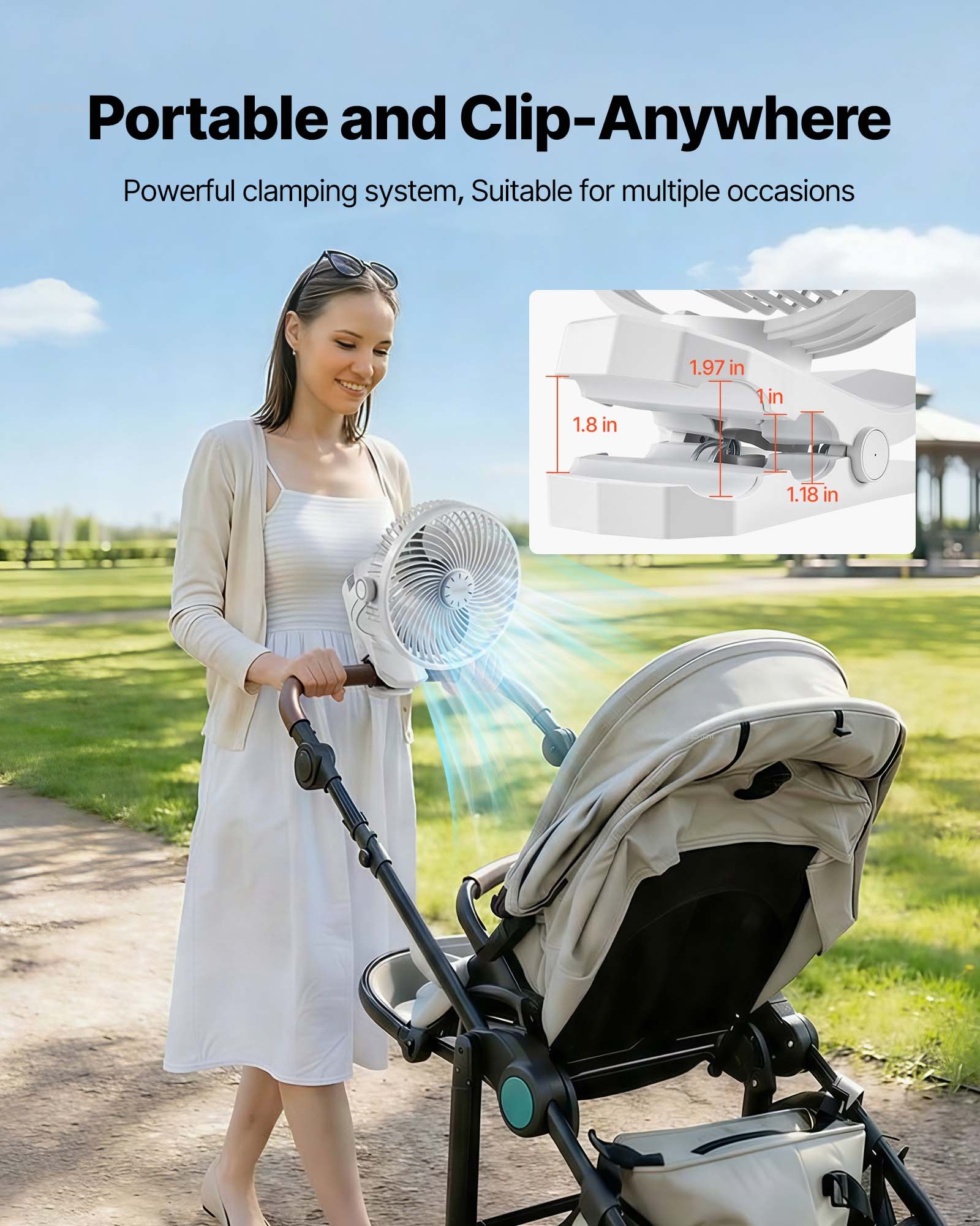 VEVOR Mini wentylator z klipsem, wentylator biurkowy zasilany przez USB, 3 ustawienia prędkości i tryb cyrkulacji, wentylator cyrkulacyjny do biurka, wózka golfowego, na kemping, na bieżnię, do biura, biały