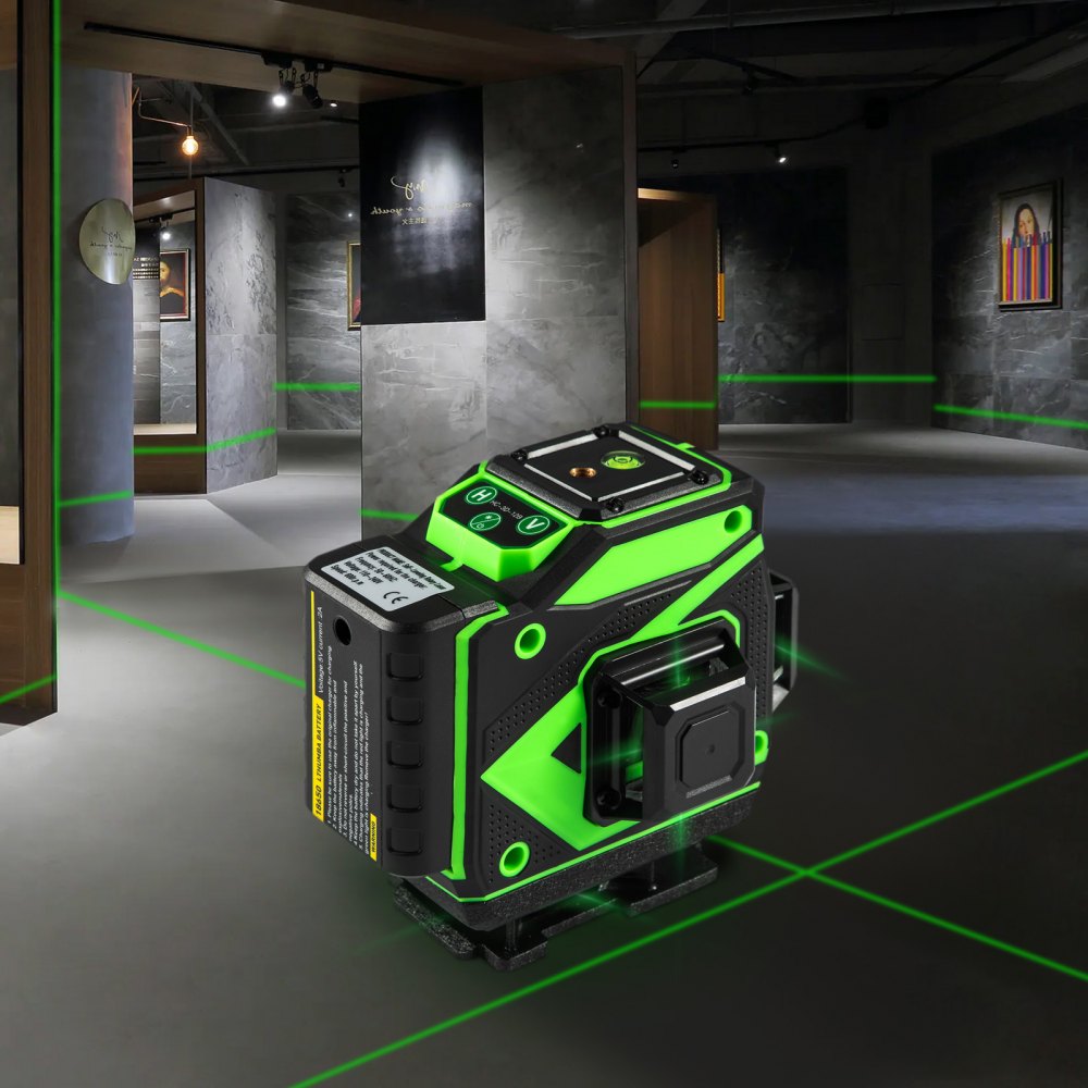 VEVOR Laser Obrotowy 12 Zielone Linie Samopoziomujący Laser Krzyżowy Laser Krzyżowy 3x360°
