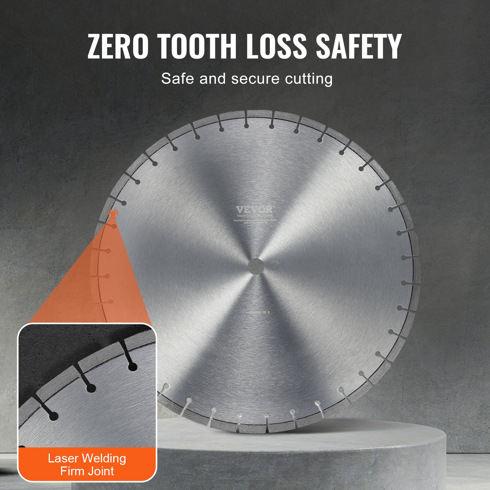 VEVOR Diamentowa tarcza tnąca do betonu, 45 cm, do pracy na mokro i sucho, 12 mm diamentowa tarcza tnąca z płaskimi zębami, średnica otworu centralnego 25,4 mm, do betonu, płyt cementowych, płytek, cegieł