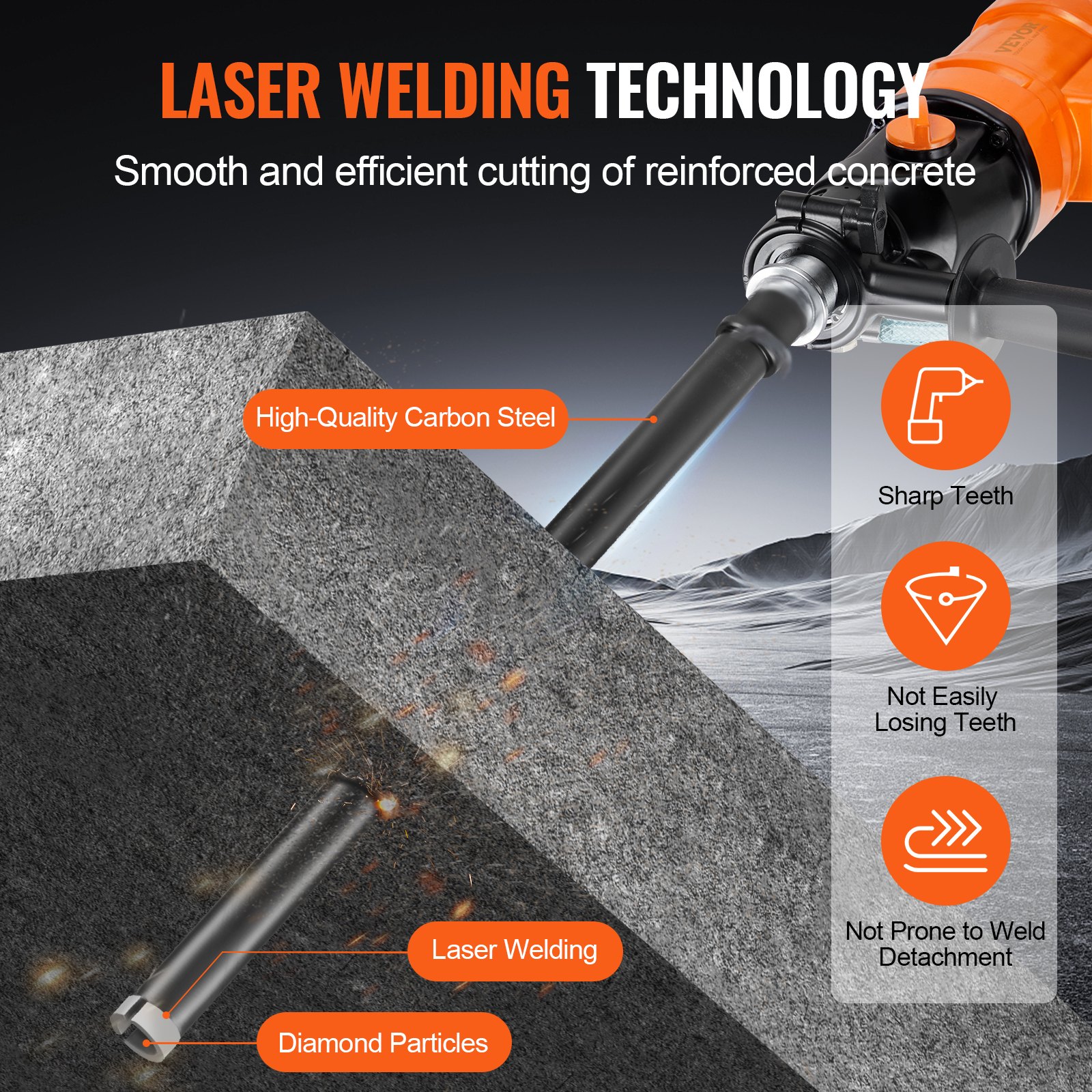 Wiertło diamentowe VEVOR, wiertło diamentowe do wiercenia na mokro o średnicy 25,4 mm, głębokość wiercenia 355 mm, gwint wewnętrzny 5/8 cala-11, spawanie laserowe, wiertło diamentowe do wiercenia na mokro w cegłach i bloczkach betonowych