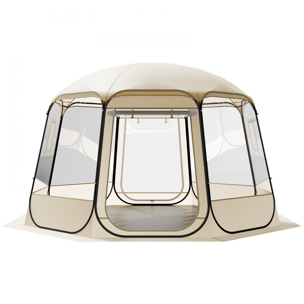 Namiot kempingowy VEVOR z funkcją rozkładania, 366 x 345 x 220 cm, przezroczysty, namiot ogrodowy igloo z oknami, namiot sportowy, panoramiczny widok 540°, dla 10–12 osób, taras, podwórko