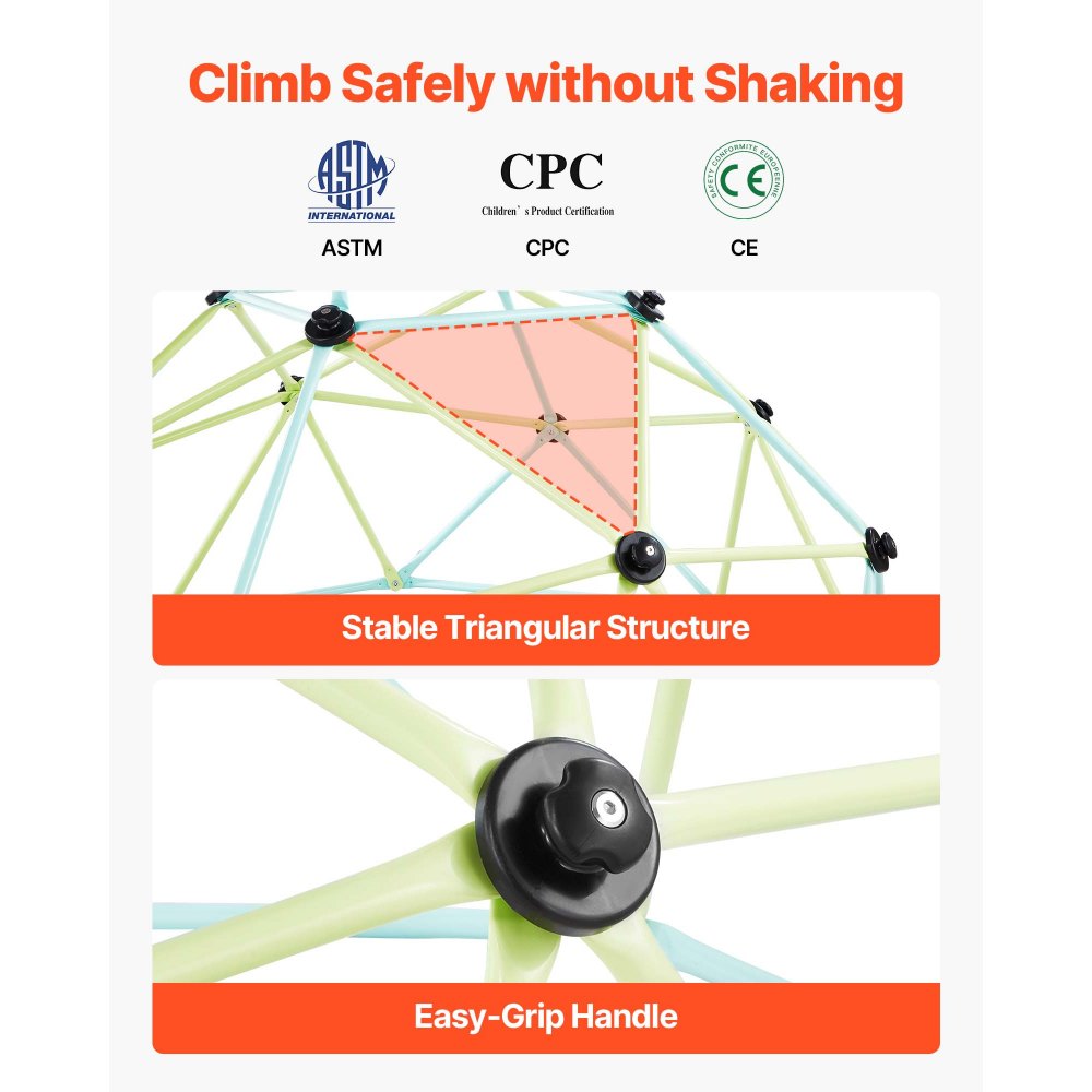 VEVOR kopuła wspinaczkowa geometryczna konstrukcja wspinaczkowa (183 cm) o udźwigu 270 kg, sprzęt wspinaczkowy dla dzieci w wieku od 3 do 10 lat, ogrodowy plac zabaw, niebiesko-zielony