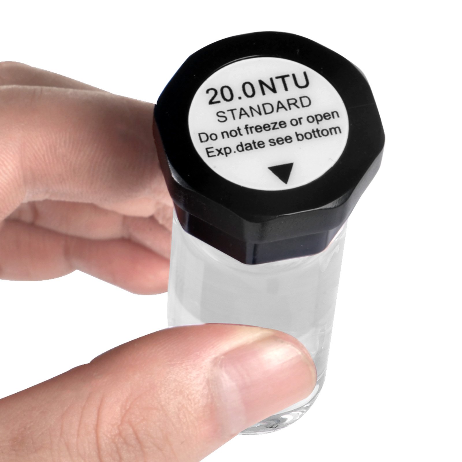 Zestaw roztworów kalibracyjnych do pomiaru mętności VEVOR 20/100/400/800 NTU, po 20 ml, 4 szt. Standardowy wkład uzupełniający do roztworu do pomiaru mętności do miernika mętności TN2000, wkładka ochronna odporna na wstrząsy, szczelnie zamknięta butelka