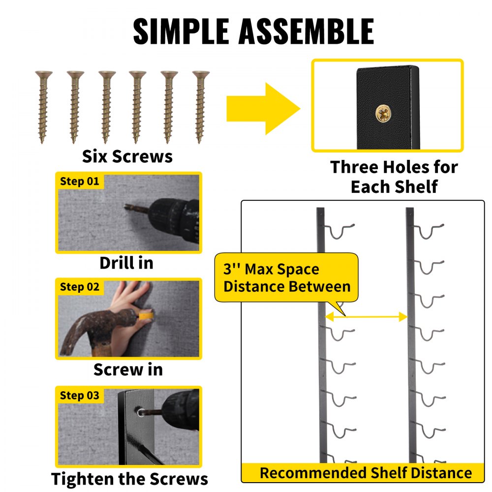 VEVOR stojak na wino stojak do przechowywania półka ścienna stojak na butelki uchwyt na butelki 9 szt.