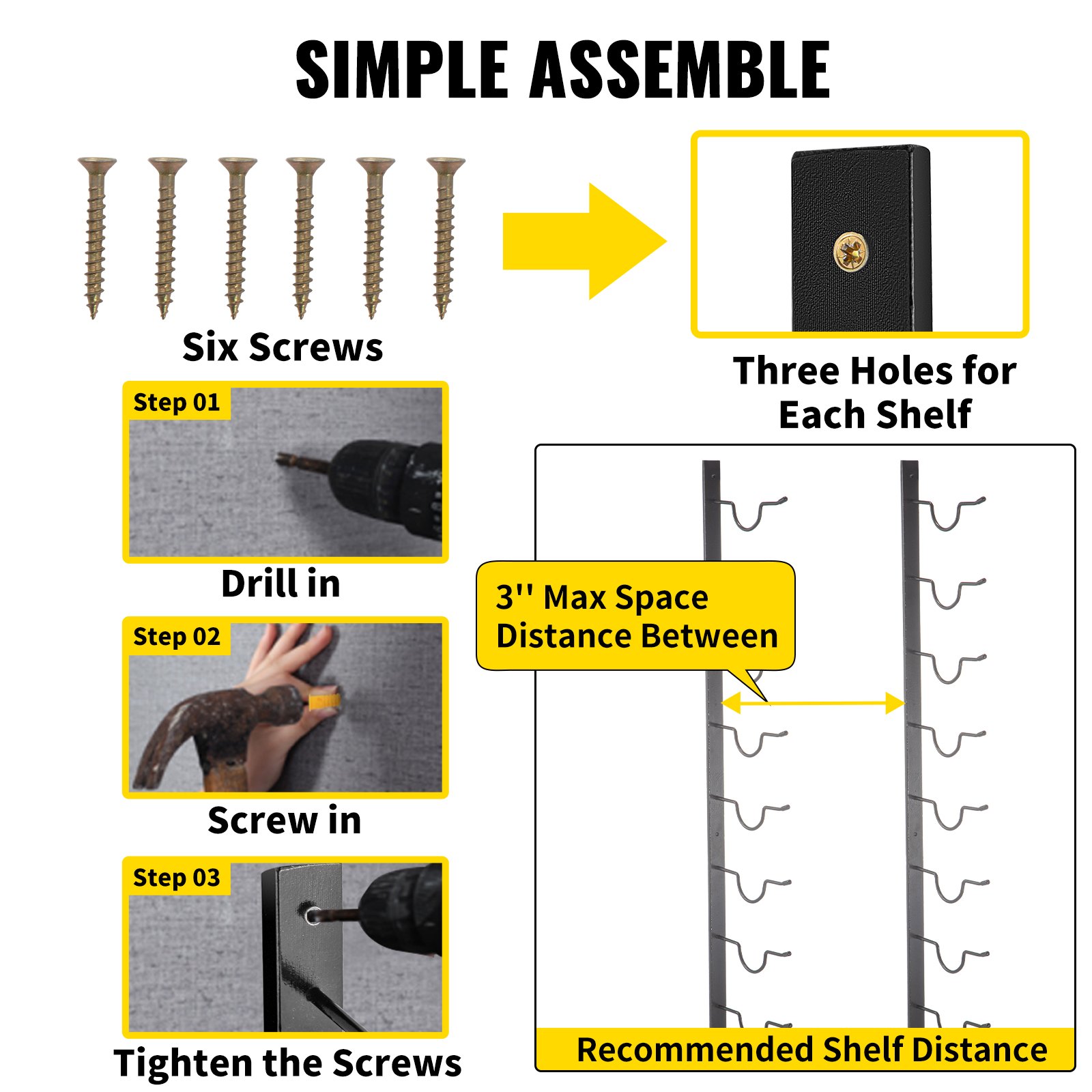 VEVOR stojak na wino stojak do przechowywania półka ścienna stojak na butelki uchwyt na butelki 9 szt.