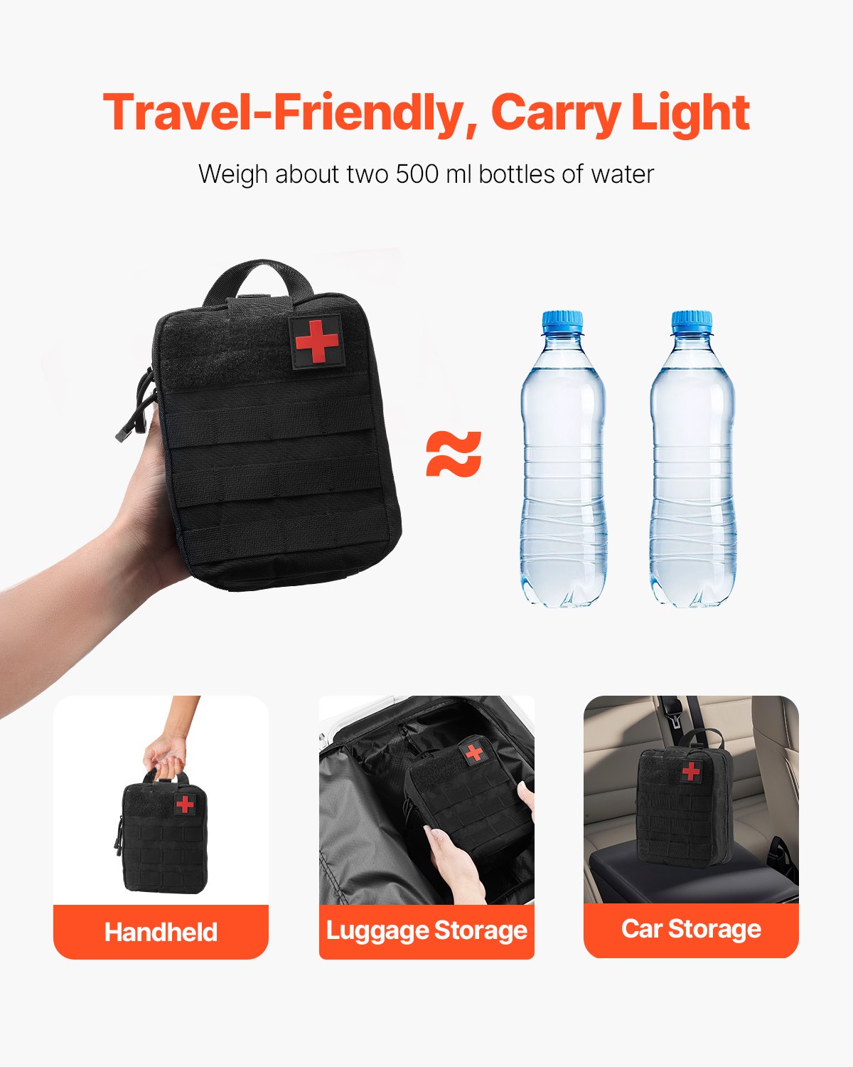 Apteczka pierwszej pomocy VEVOR, 250-częściowa torba pierwszej pomocy z nylonu 600D, sprzęt i wyposażenie survivalowe, zestawy awaryjne, na kemping, na łodzi, na wypadek trzęsienia ziemi, na piesze wędrówki, na polowania i na wyprawy na świeżym powietrzu