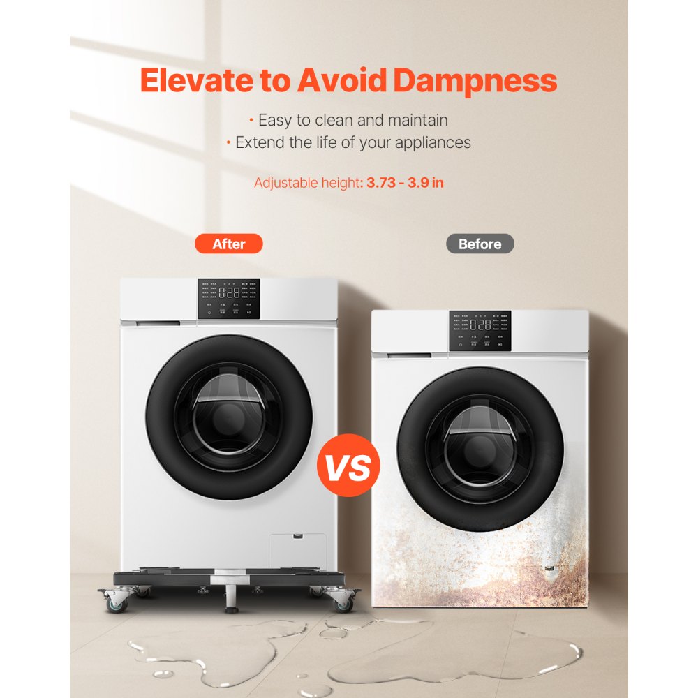 VEVOR Stojak na lodówkę, podstawa mobilna, udźwig 540 kg, stojak na pralkę z 8 blokowanymi podwójnymi kołami i 4 hamulcami, wózek transportowy 58-93 cm do pralki, lodówki i suszarki